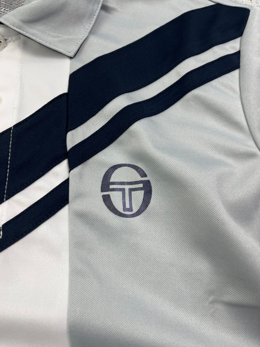 Sergio Tacchnini Vintage Poloshirt Sport Y2K Grau Weiß S