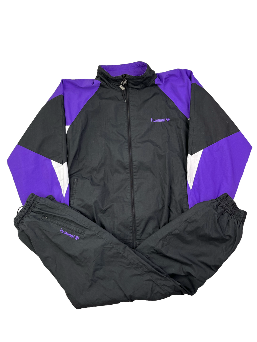 Hummel Vintage Trainingsanzug 90s Lila Schwarz Weiß M