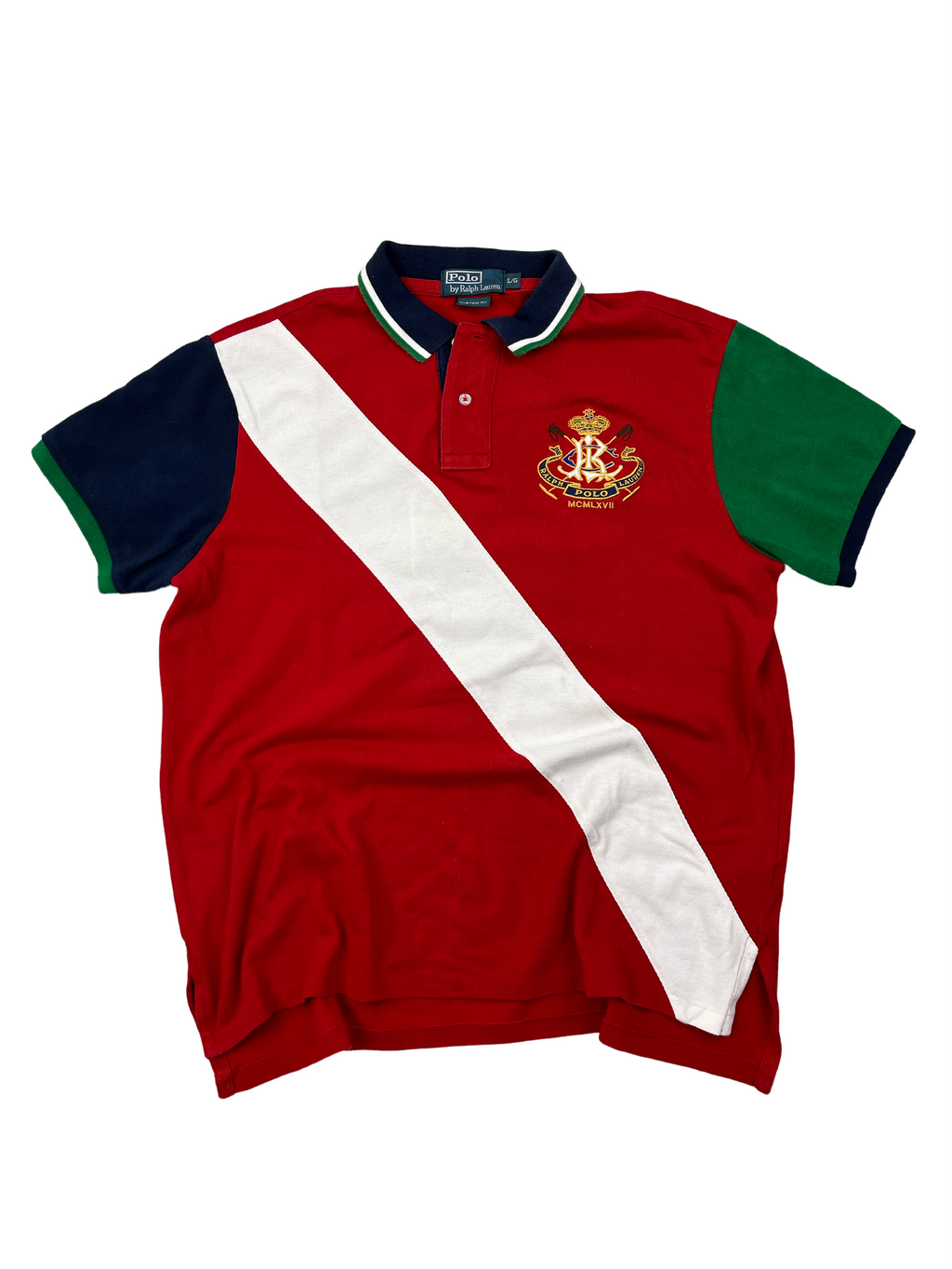 Ralph Lauren Poloshirt Wappen 3 Rot Weiß L