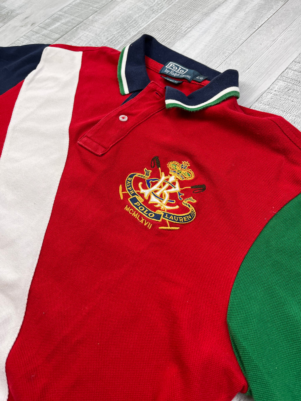 Ralph Lauren Poloshirt Wappen 3 Rot Weiß L