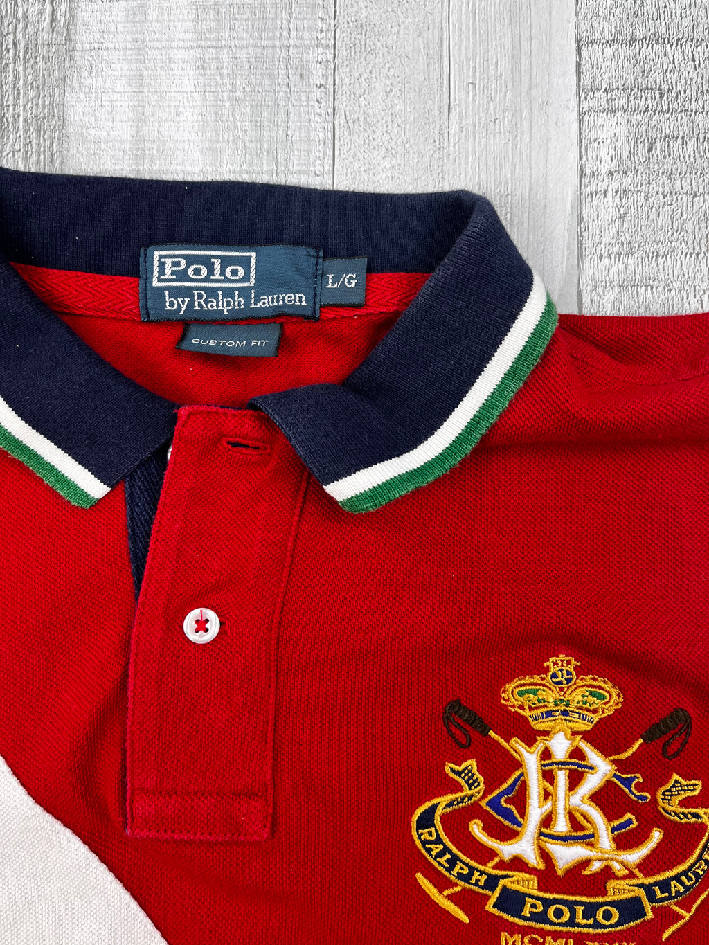 Ralph Lauren Poloshirt Wappen 3 Rot Weiß L