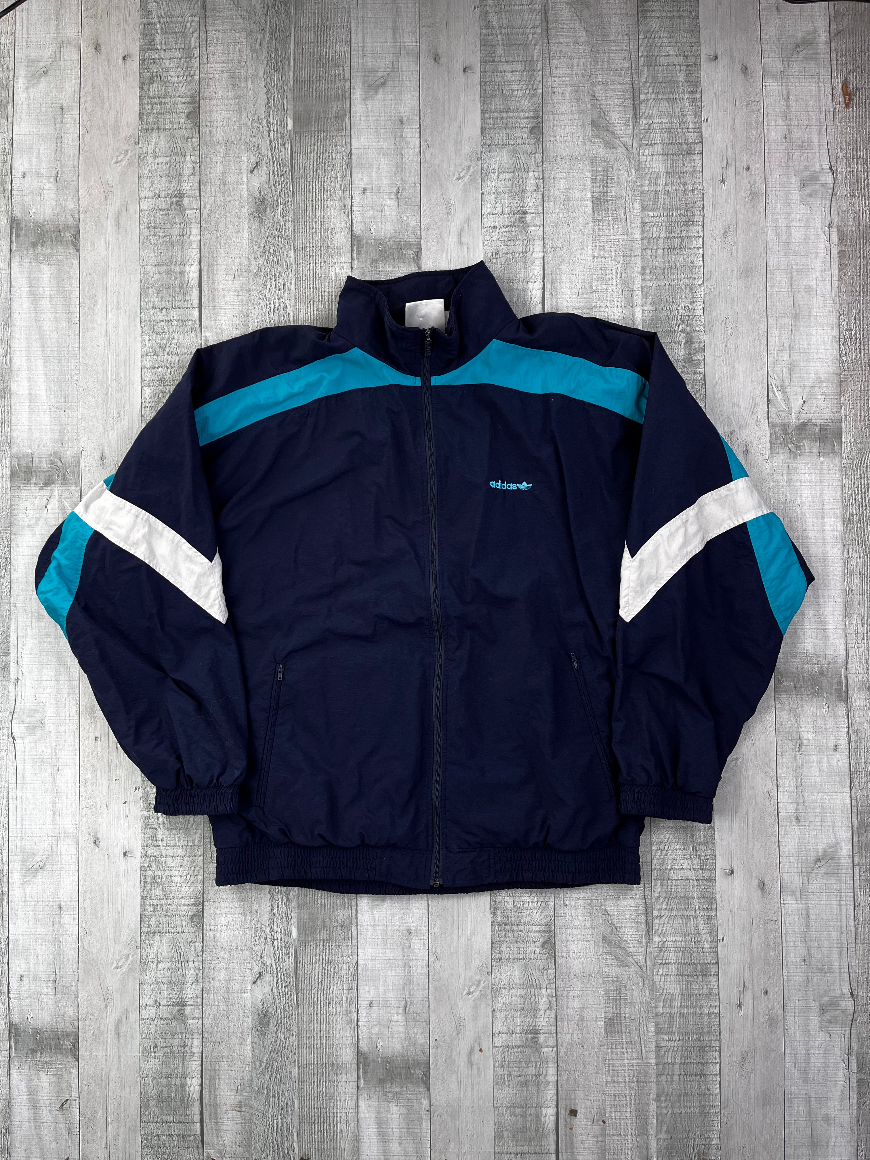 Adidas Vintage Trainingsanzug 90s Dunkelblau Türkis Weiß L