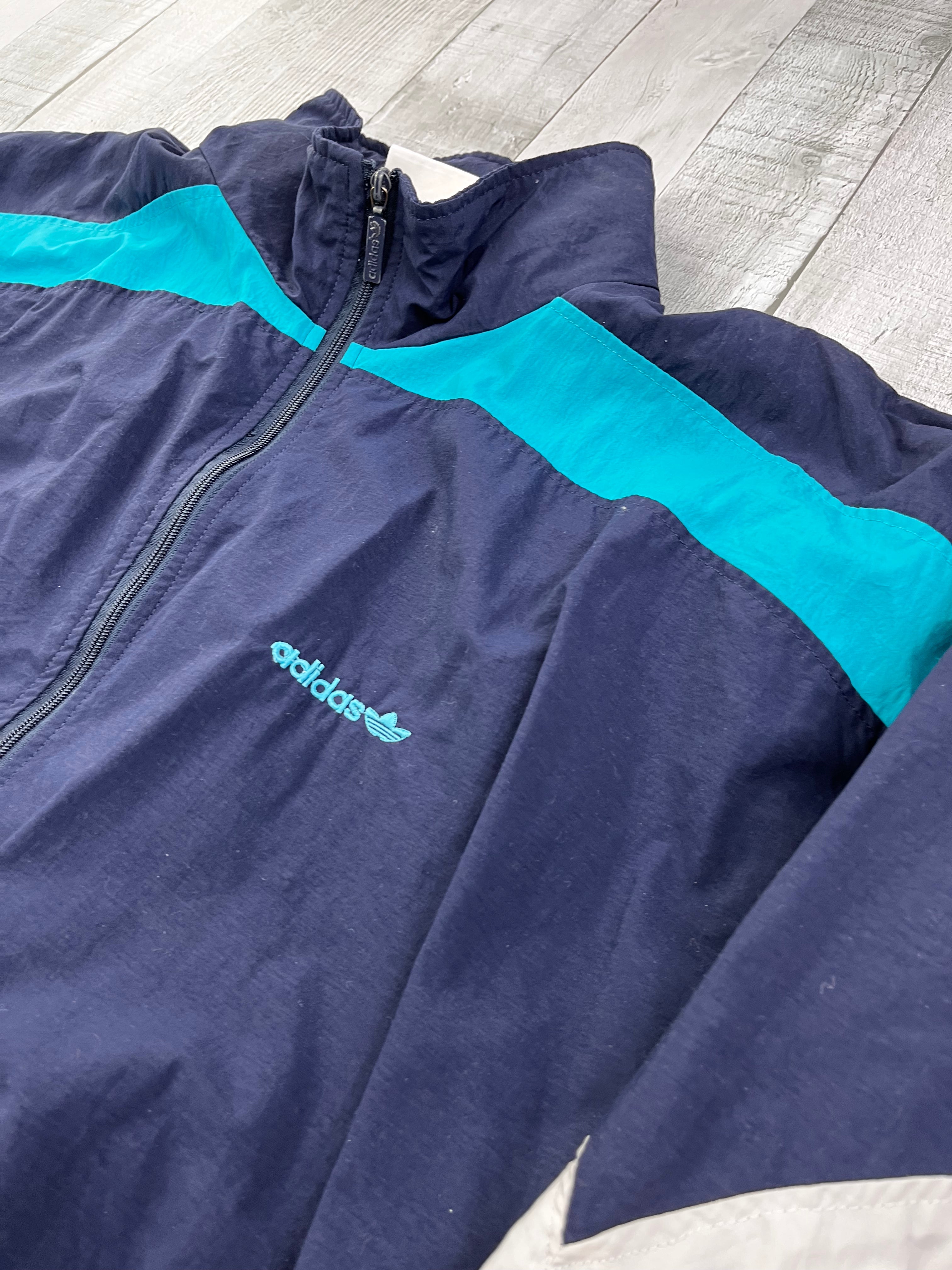 Adidas Vintage Trainingsanzug 90s Dunkelblau Türkis Weiß L