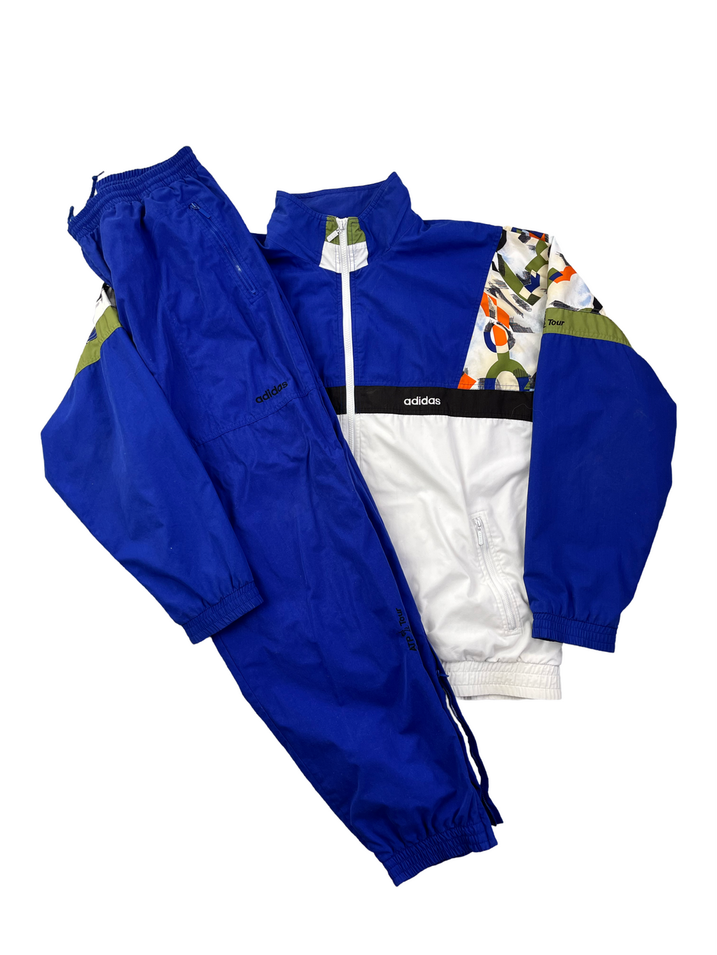 Adidas Vintage Trainingsanzug ATP Tour 90s Blau Weiß Muster XL
