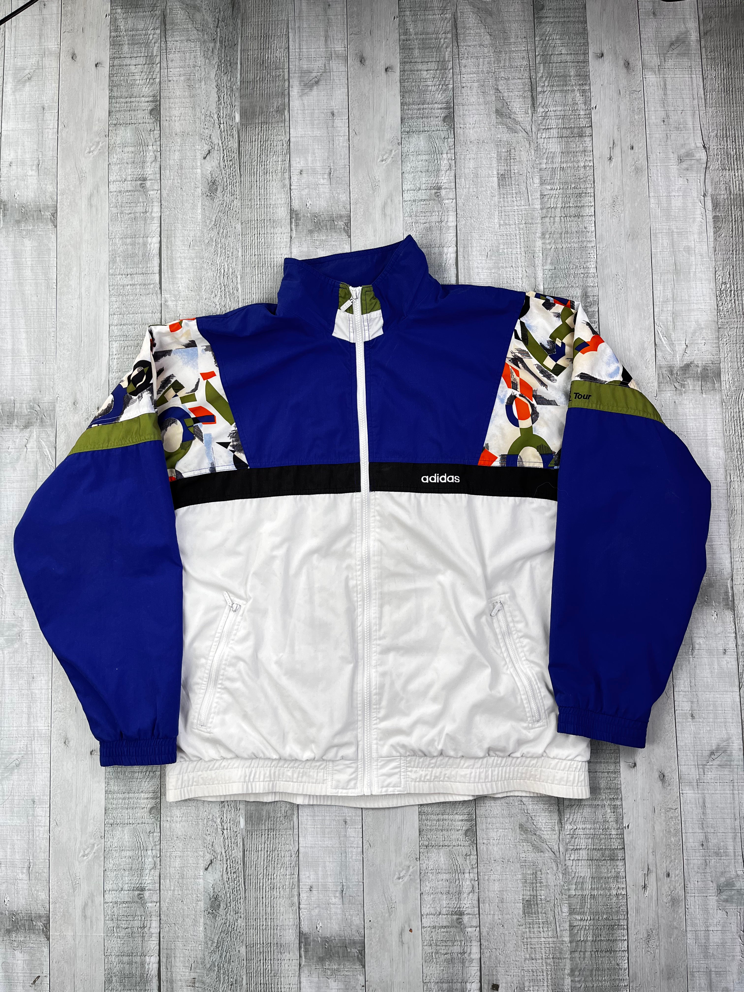 Adidas Vintage Trainingsanzug ATP Tour 90s Blau Weiß Muster XL