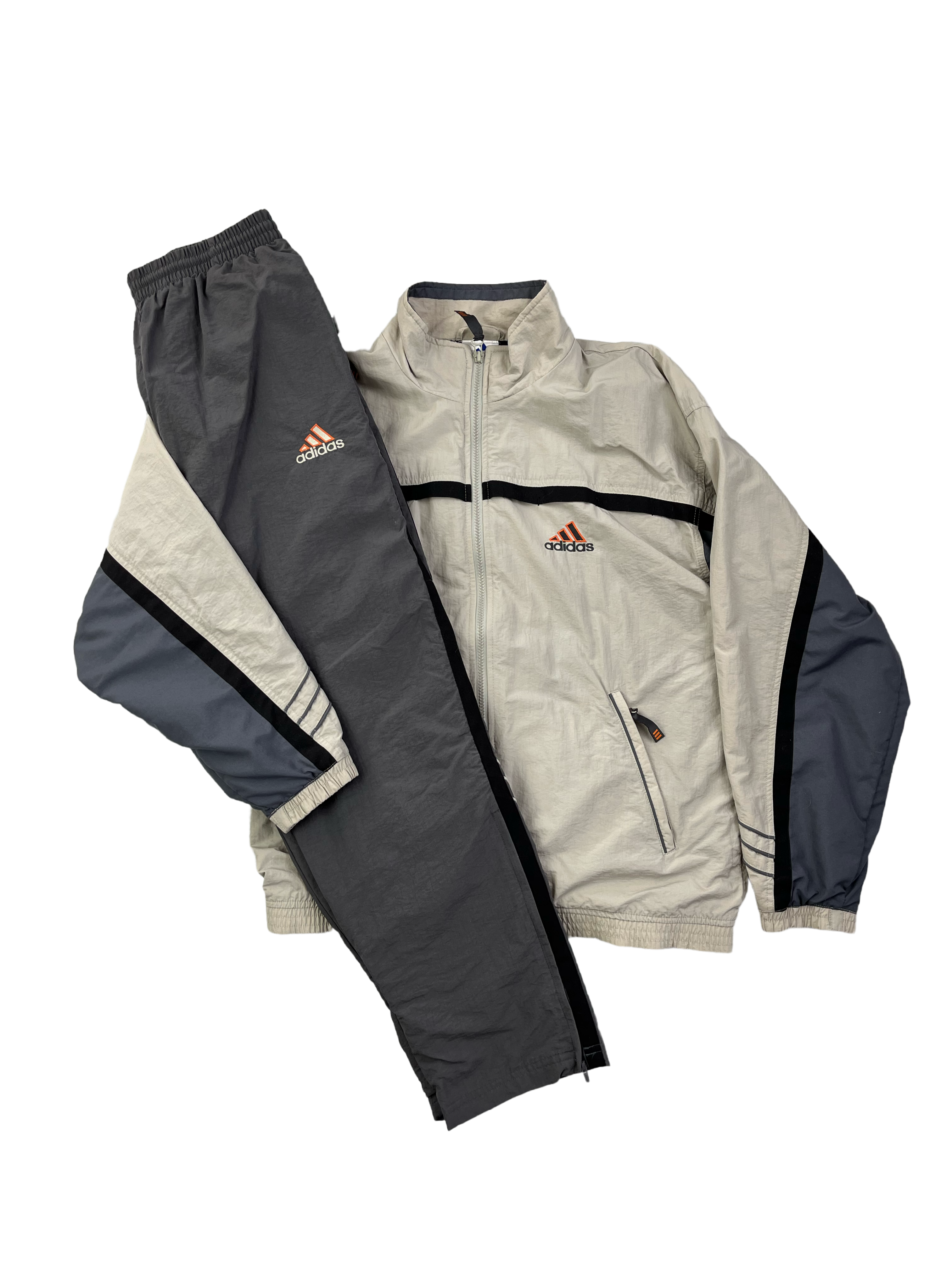 Adidas Vintage Trainingsanzug 90s Beige Dunkelgrau M