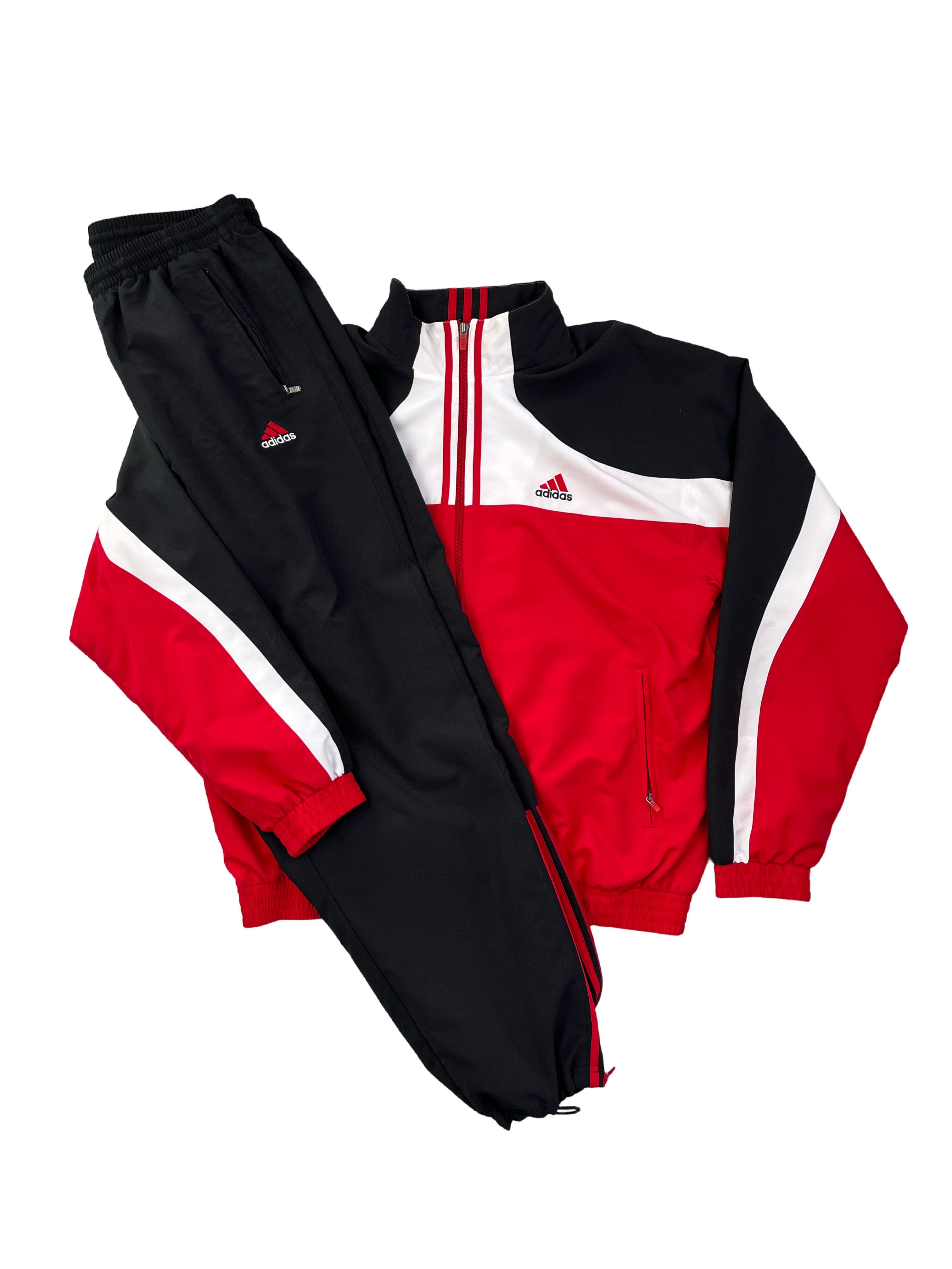 Adidas Vintage Trainingsanzug Y2K Schwarz Rot Weiß XXL