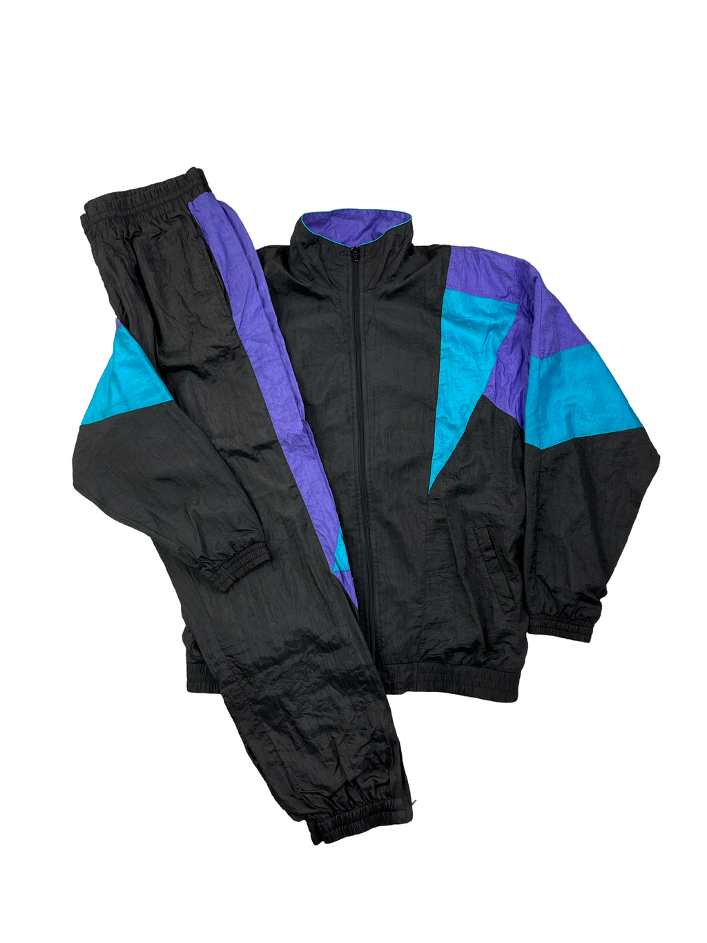 Vintage Tainingsanzug 90s Schwarz Lila Türkis XXL