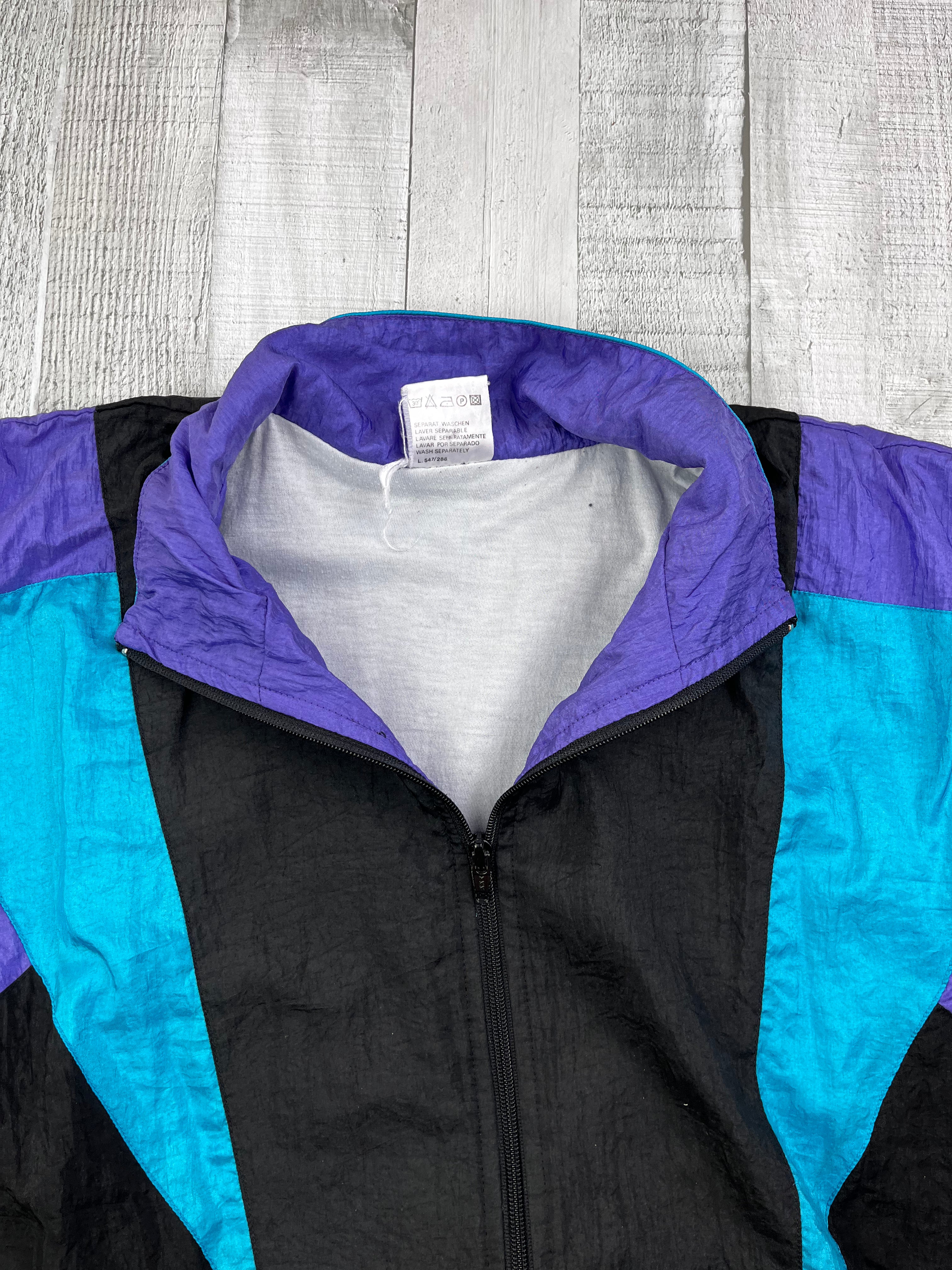 Vintage Tainingsanzug 90s Schwarz Lila Türkis XXL