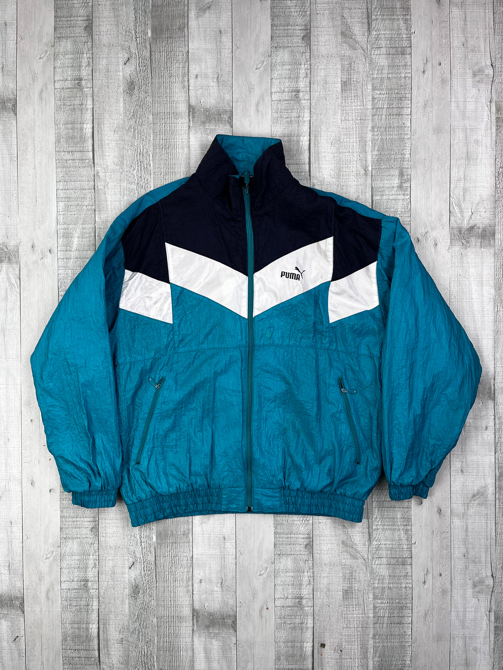 Puma Vintage Trainingsanzug 90s Dunkelblau Weiß Türkis S