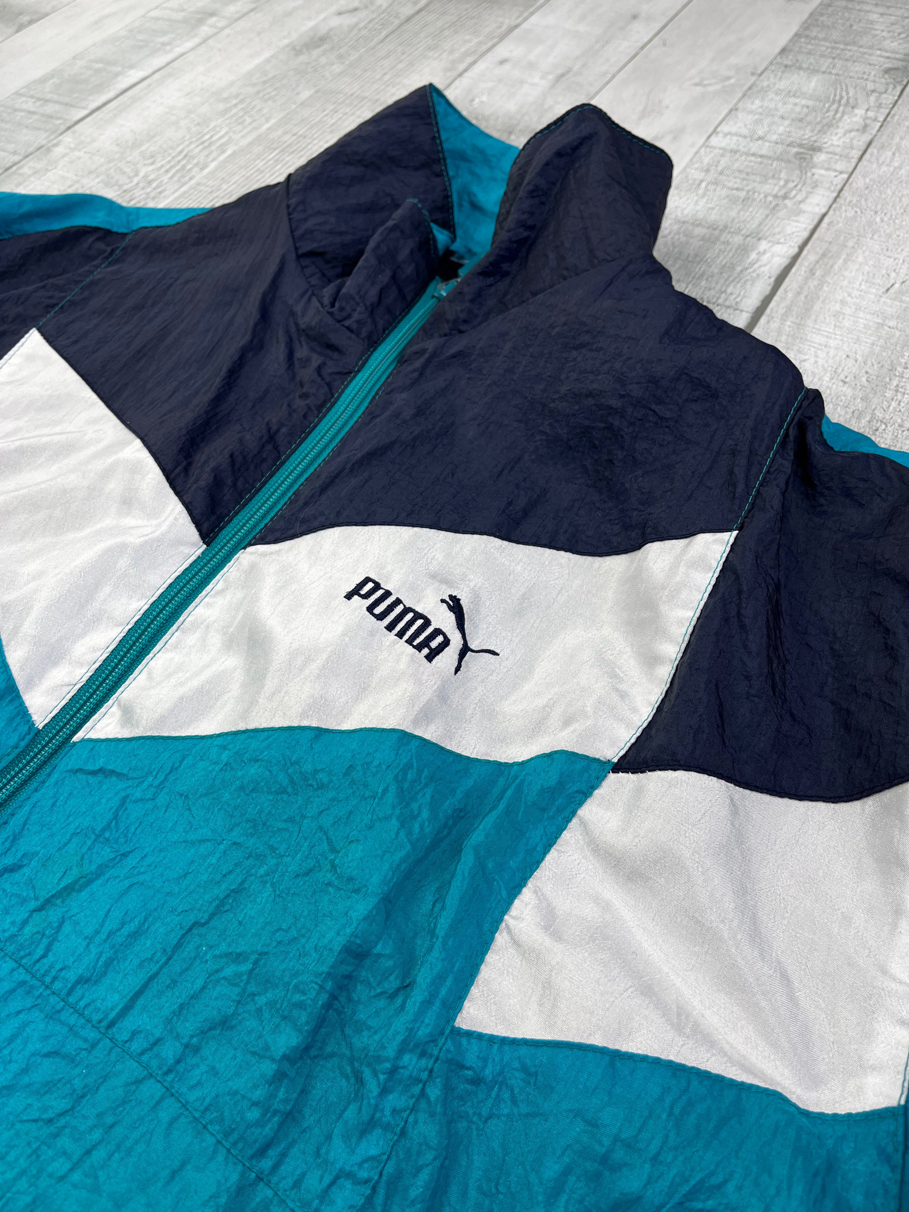 Puma Vintage Trainingsanzug 90s Dunkelblau Weiß Türkis S