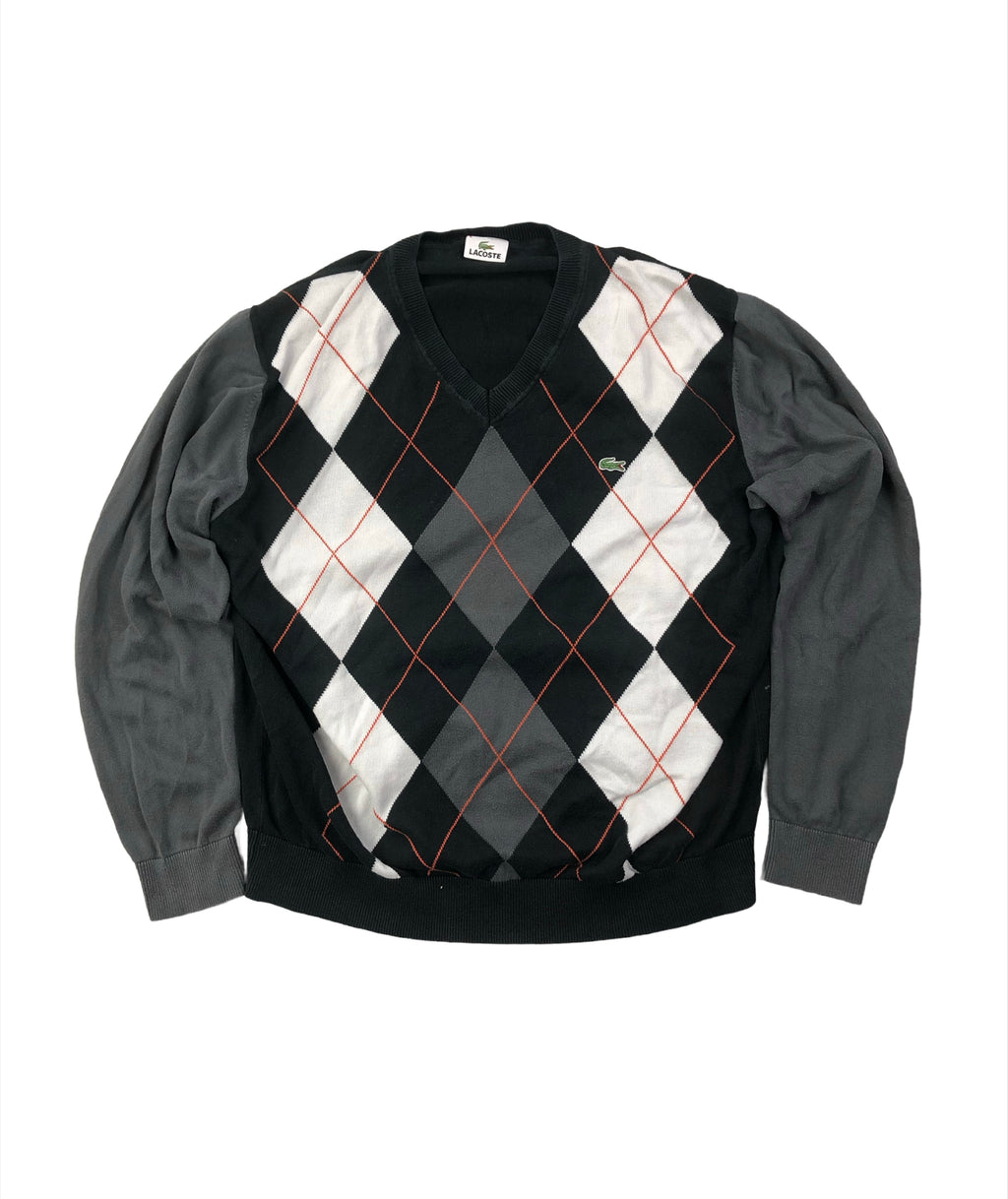 Lacoste Feinstrick Pullover V Ausschnitt Schwarz Grau L