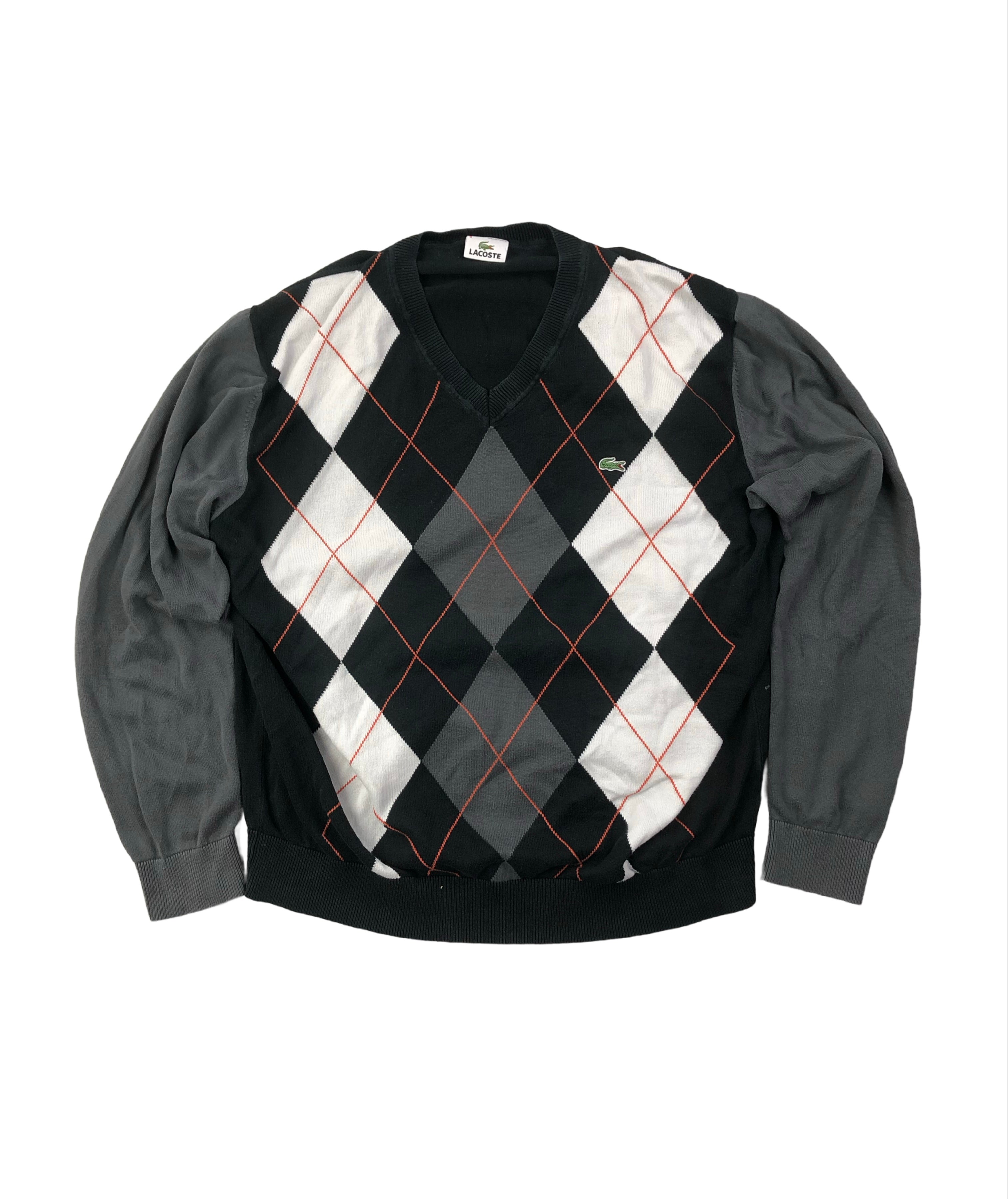 Lacoste Feinstrick Pullover V Ausschnitt Schwarz Grau L