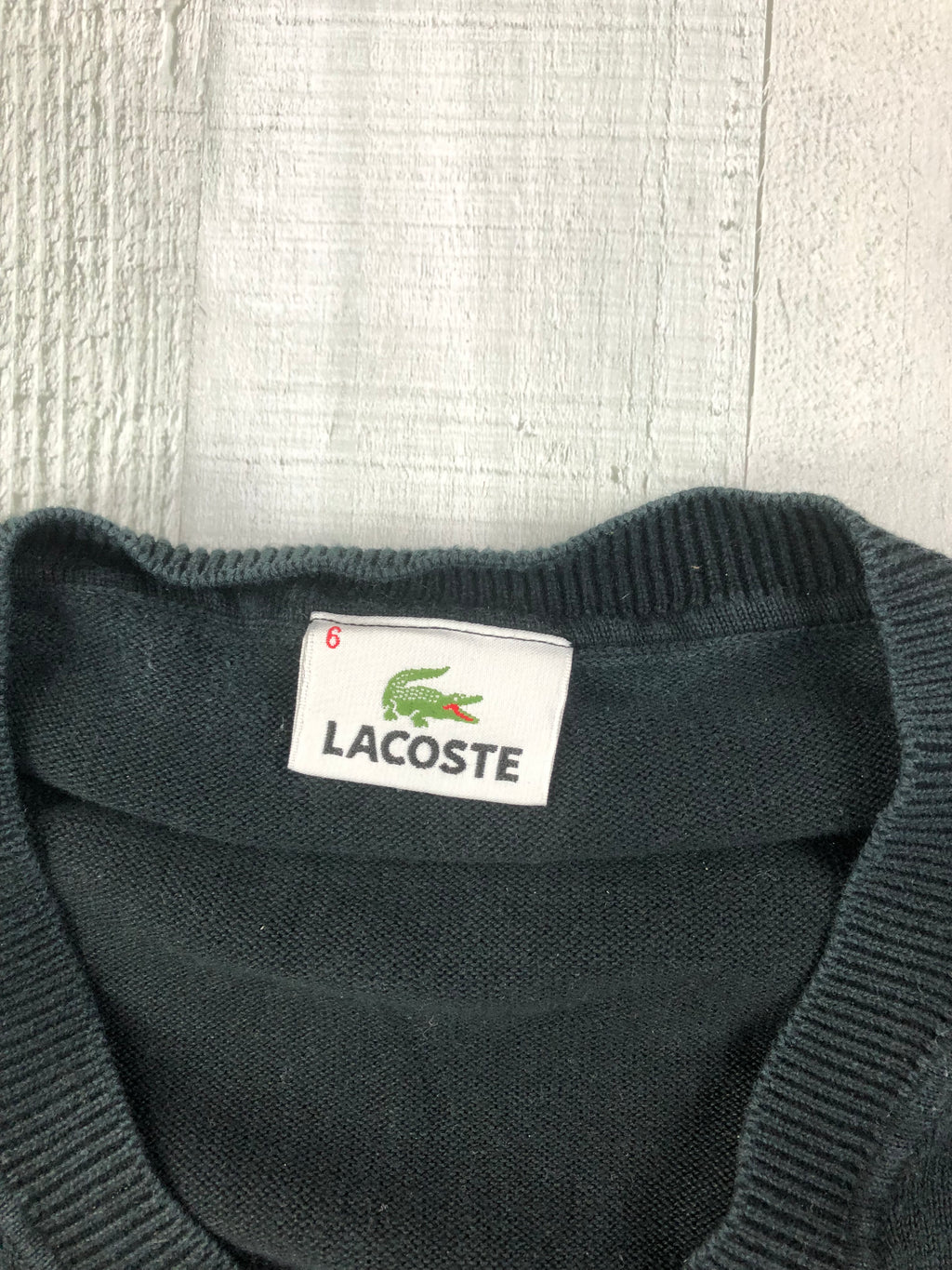 Lacoste Feinstrick Pullover V Ausschnitt Schwarz Grau L