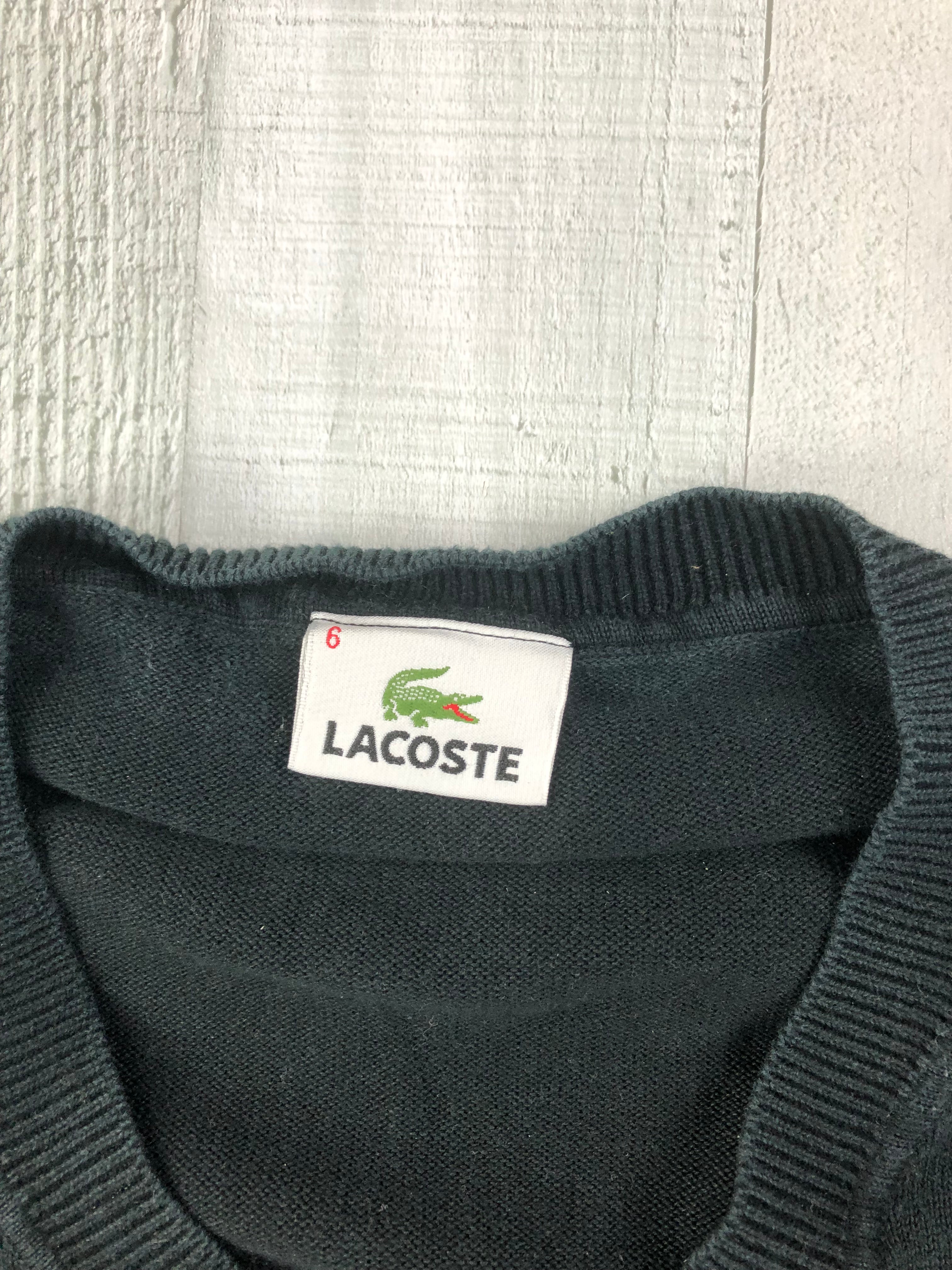 Lacoste Feinstrick Pullover V Ausschnitt Schwarz Grau L