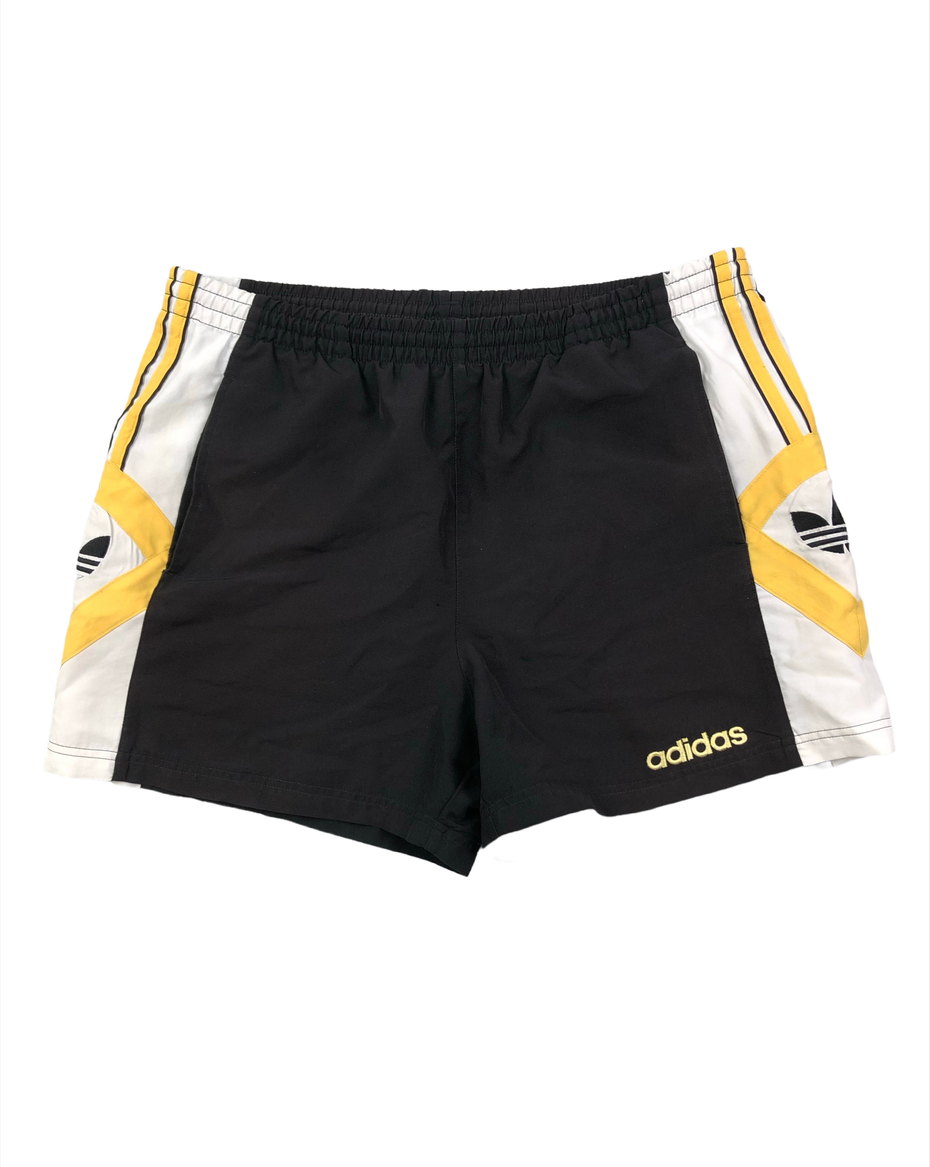 Adidas Vintage Sporthose Kurz 90s Schwarz Weiß Gelb M