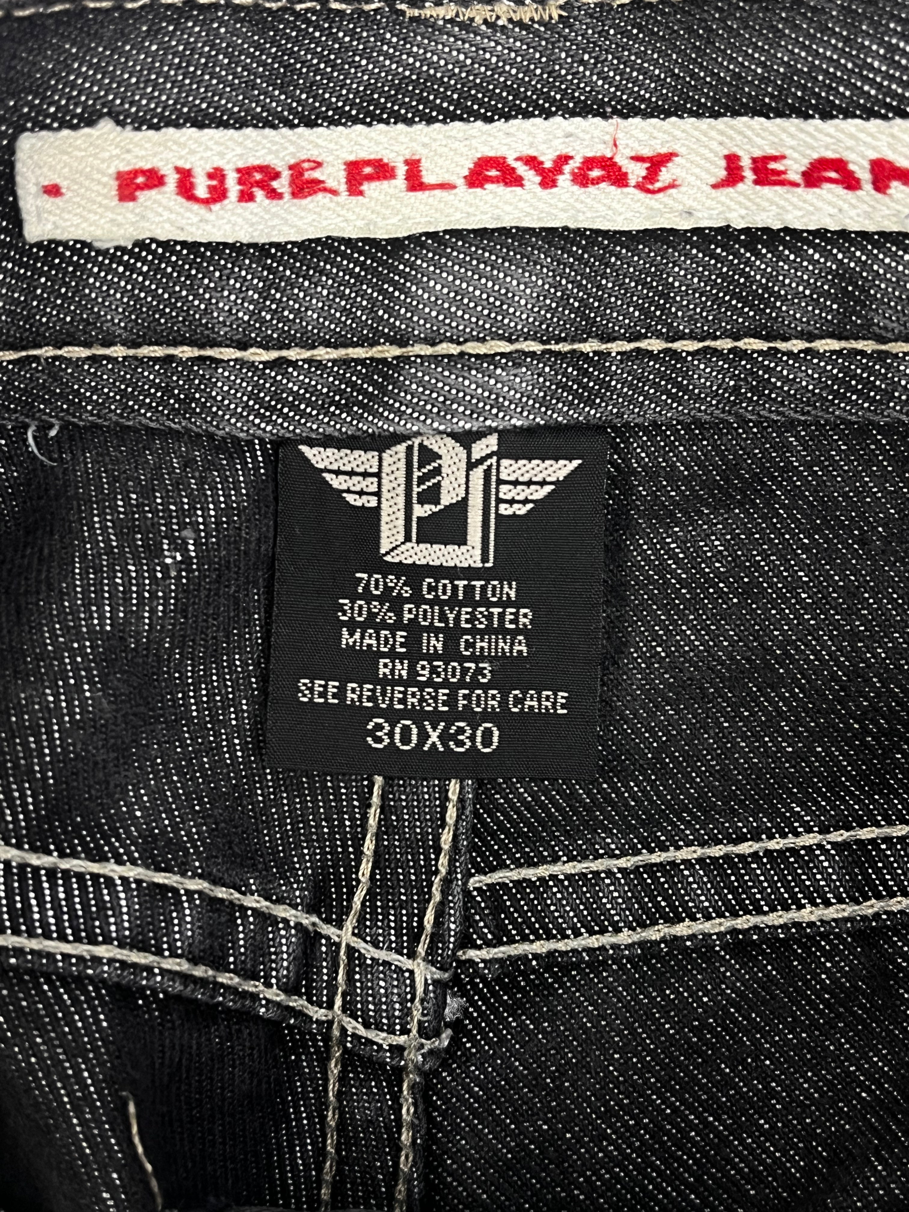 Pure Playaz Vintage Baggy Jeans 90s Schwarz Glanz S
