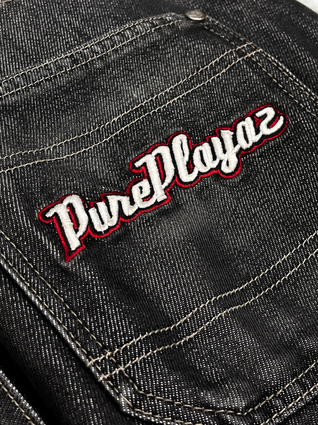 Pure Playaz Vintage Baggy Jeans 90s Schwarz Glanz S