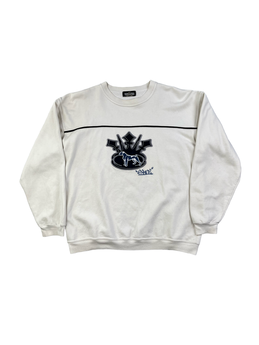 Vintage Sweater Bulldogge Bestickt 00s Weiß M