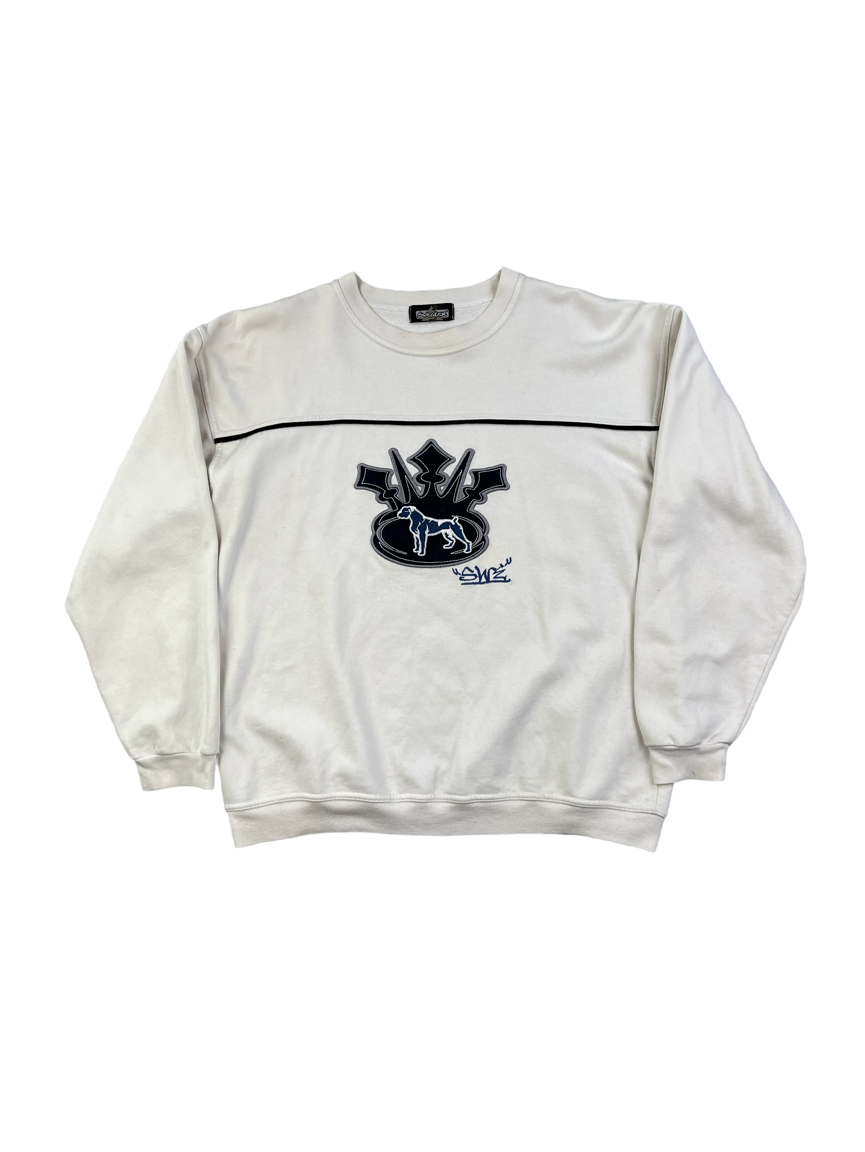 Vintage Sweater Bulldogge Bestickt 00s Weiß M