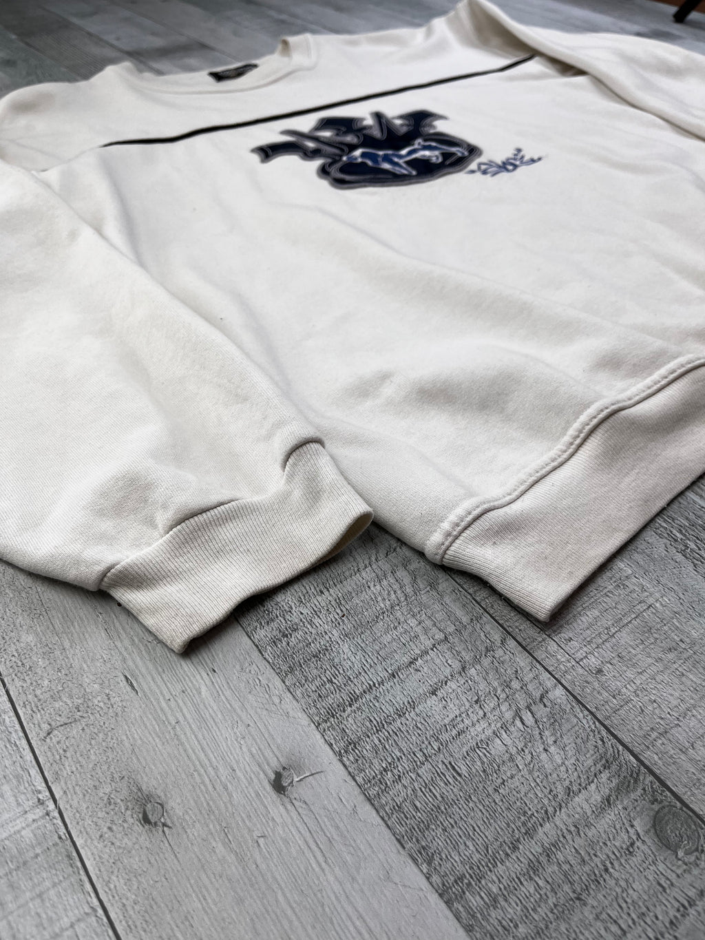 Vintage Sweater Bulldogge Bestickt 00s Weiß M