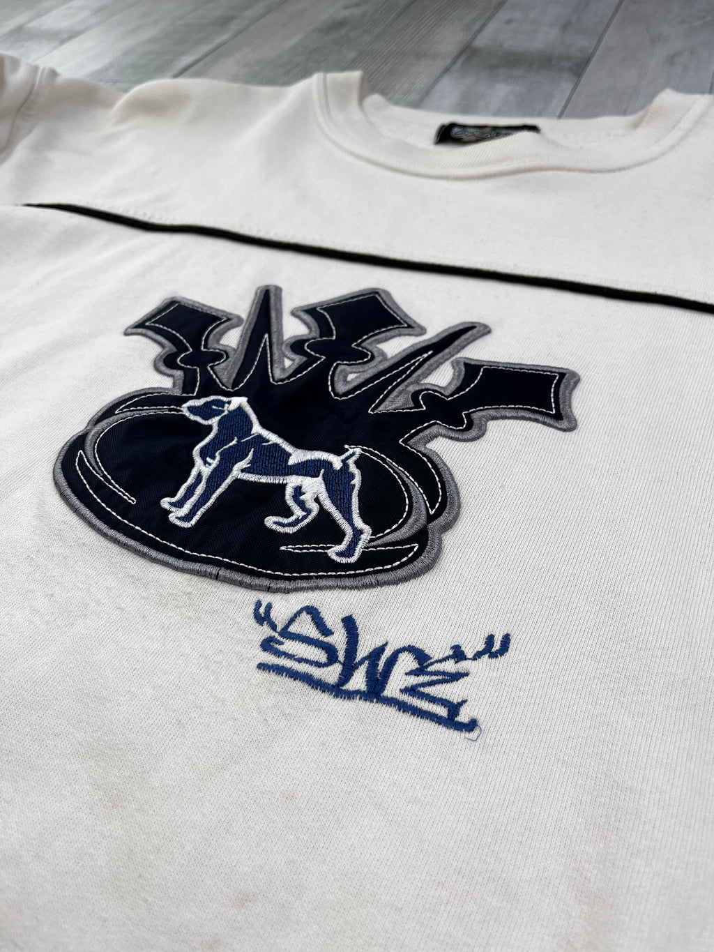 Vintage Sweater Bulldogge Bestickt 00s Weiß M