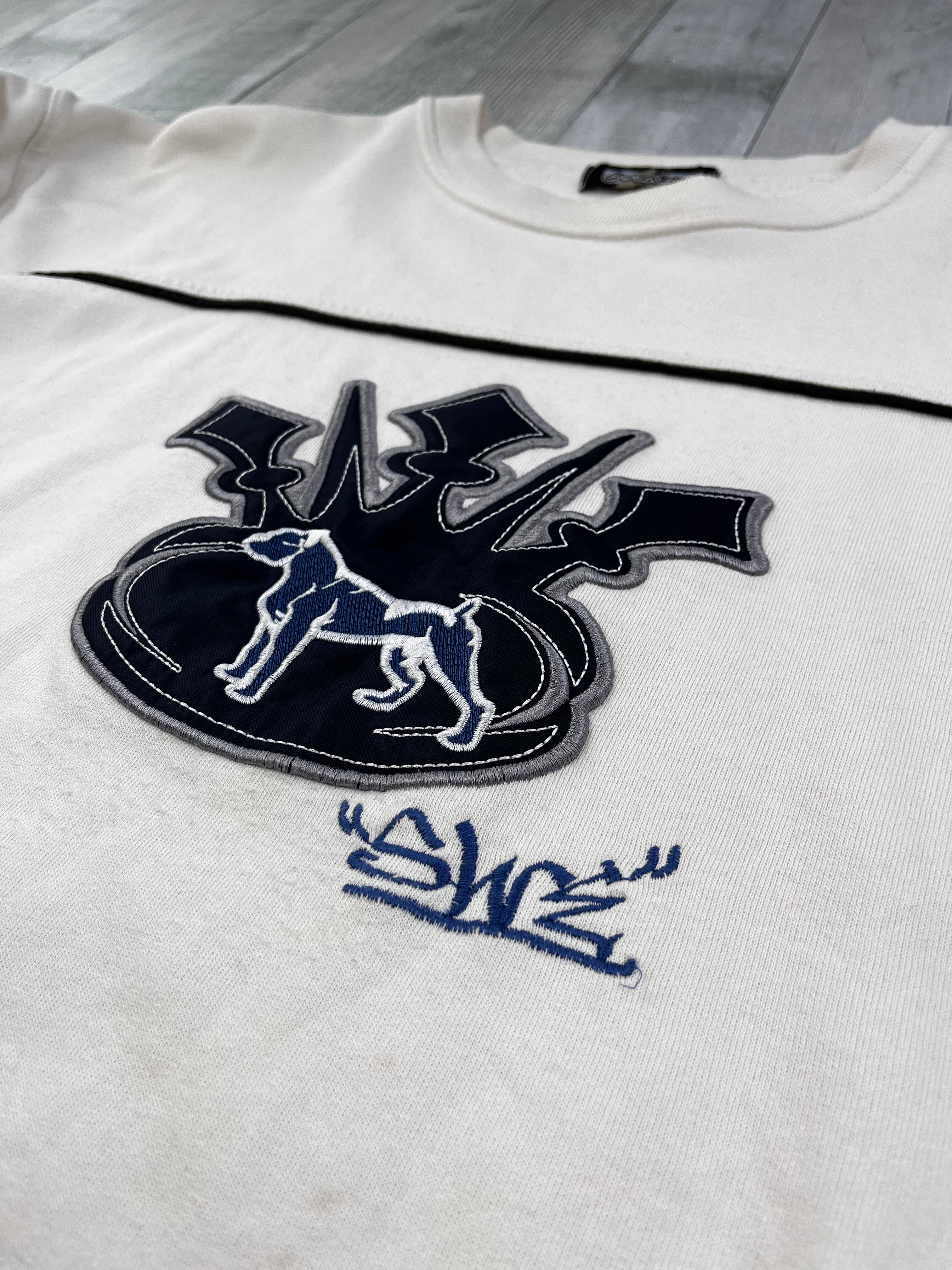 Vintage Sweater Bulldogge Bestickt 00s Weiß M