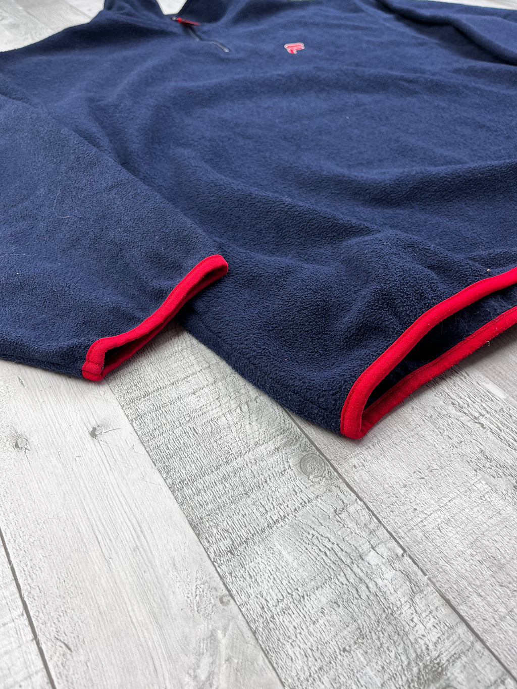Fila Vintage Pullover Fleece Zip Y2K Dunkelblau Rot L