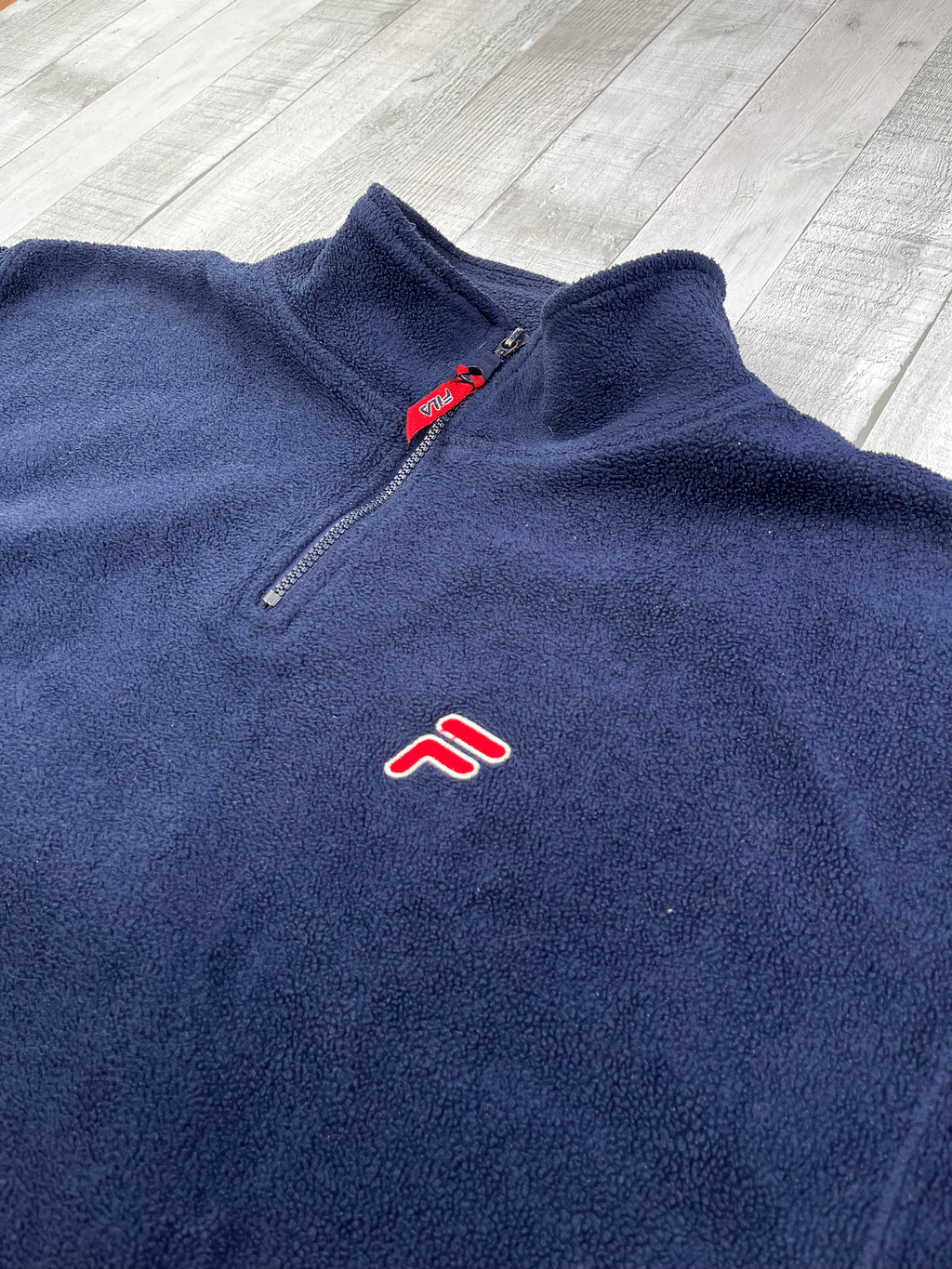 Fila Vintage Pullover Fleece Zip Y2K Dunkelblau Rot L