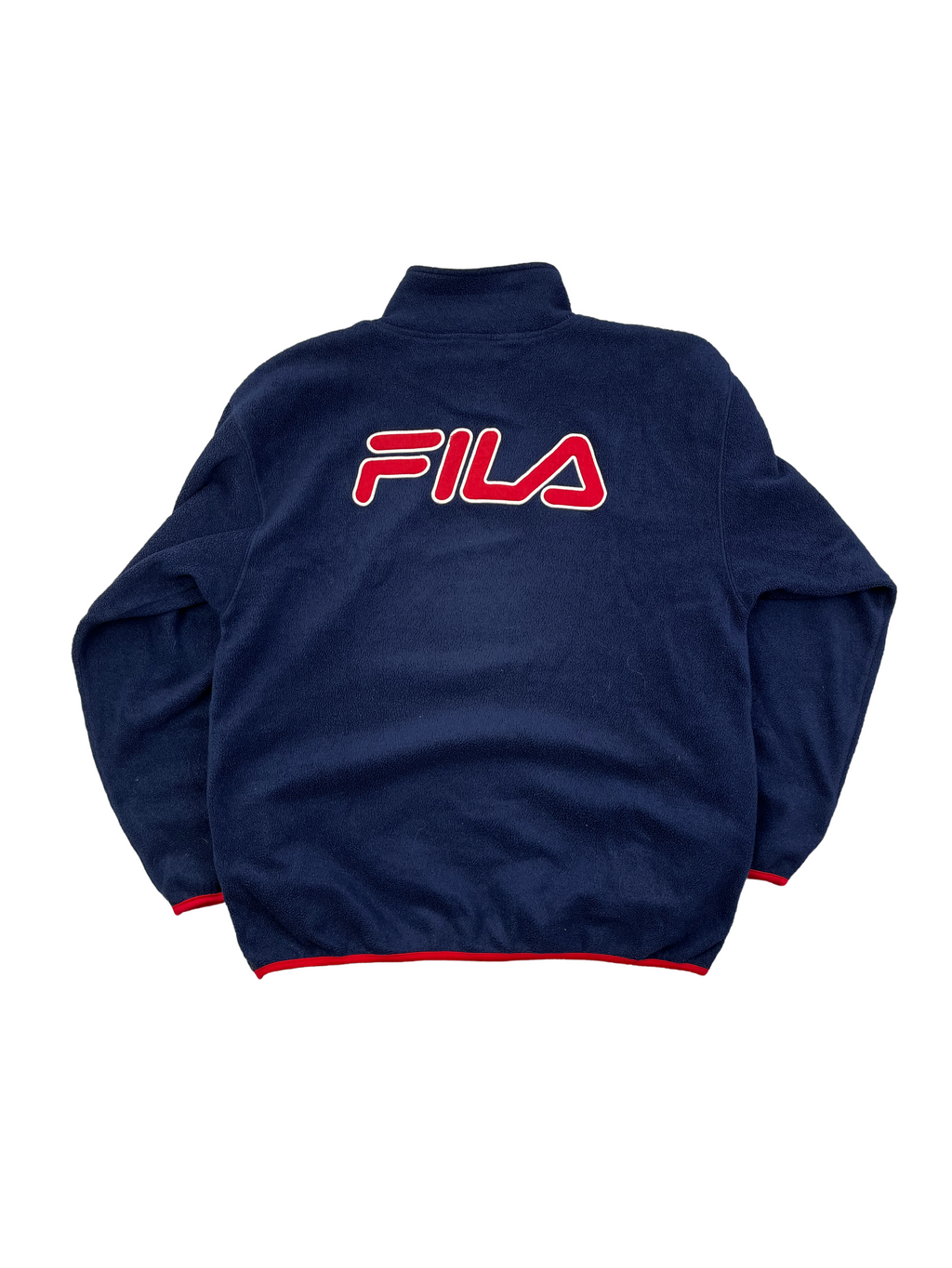 Fila Vintage Pullover Fleece Zip Y2K Dunkelblau Rot L