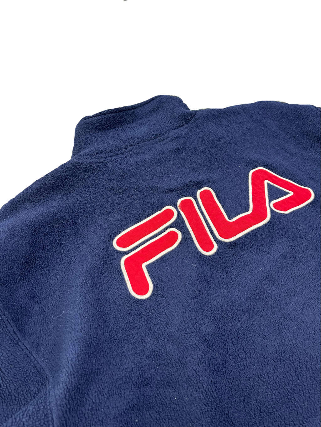 Fila Vintage Pullover Fleece Zip Y2K Dunkelblau Rot L