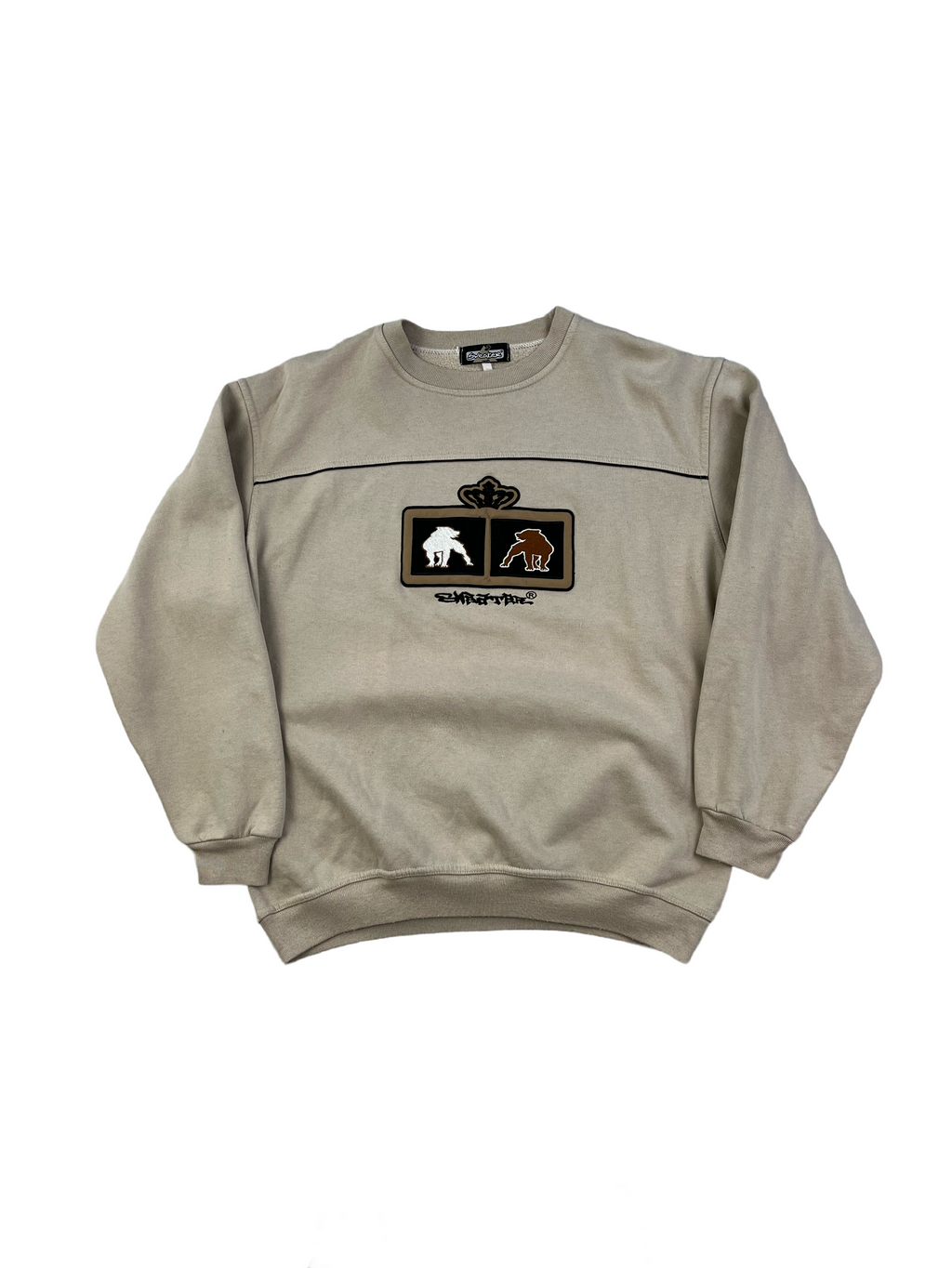 Vintage Sweater Bulldog Bestickt 90s Beige M