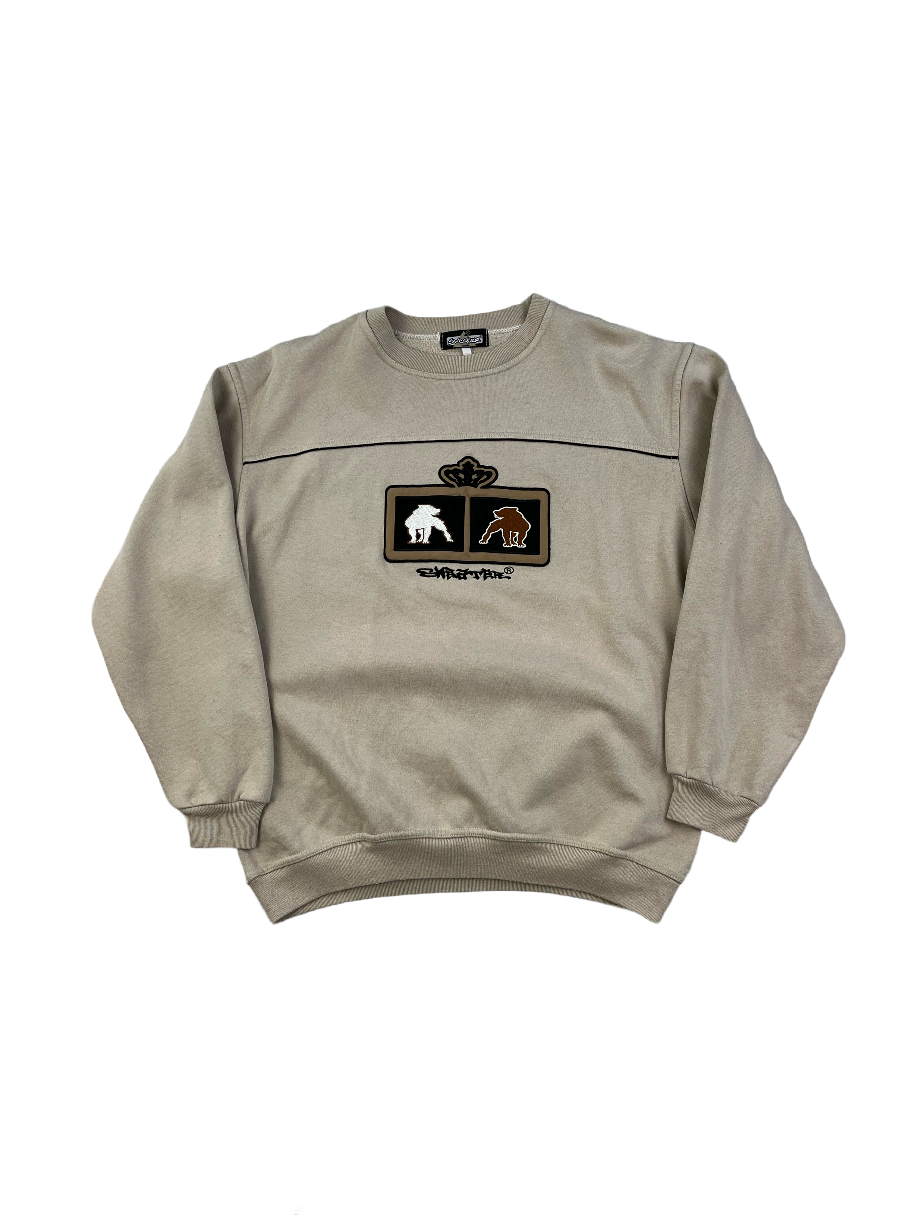 Vintage Sweater Bulldog Bestickt 90s Beige M