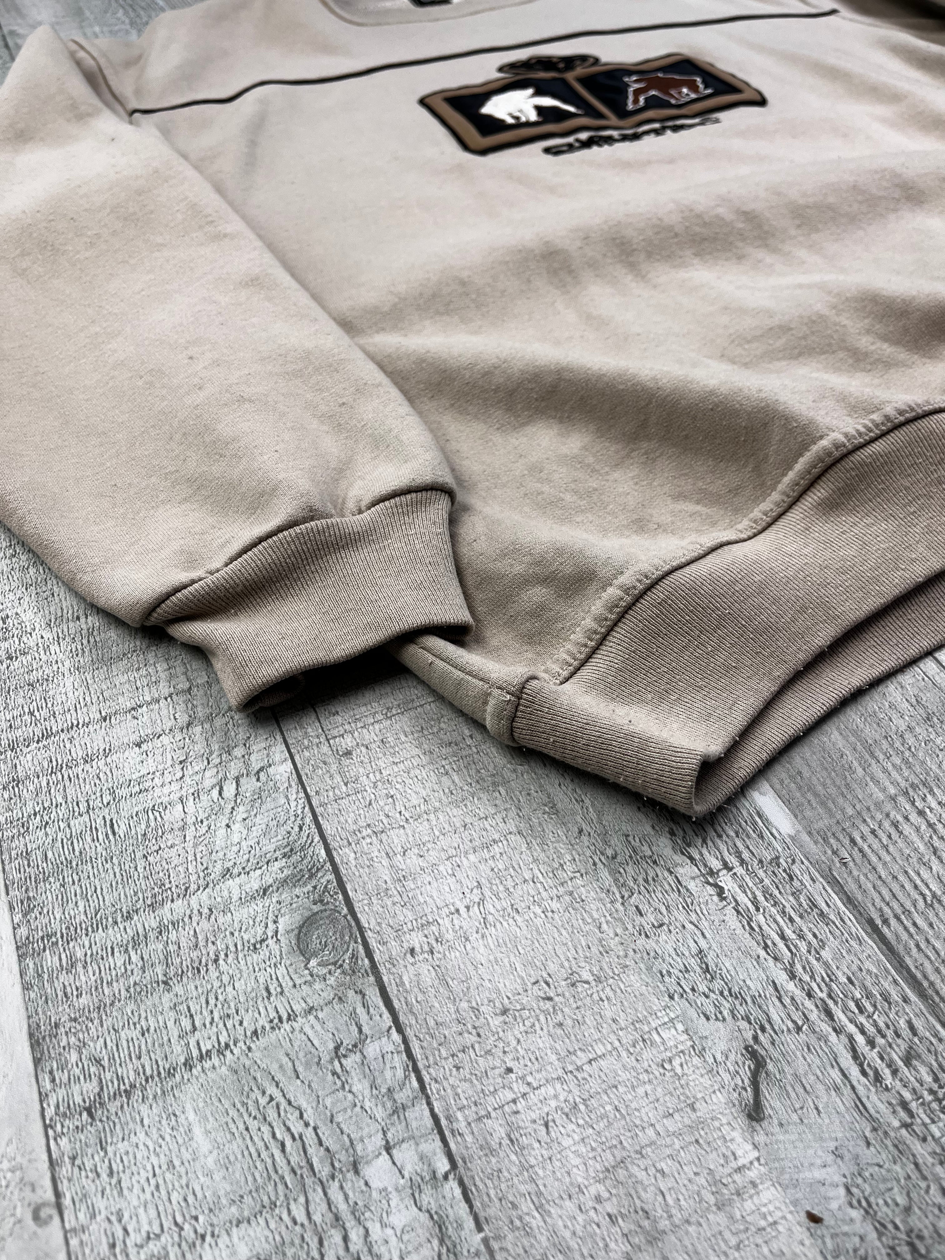 Vintage Sweater Bulldog Bestickt 90s Beige M