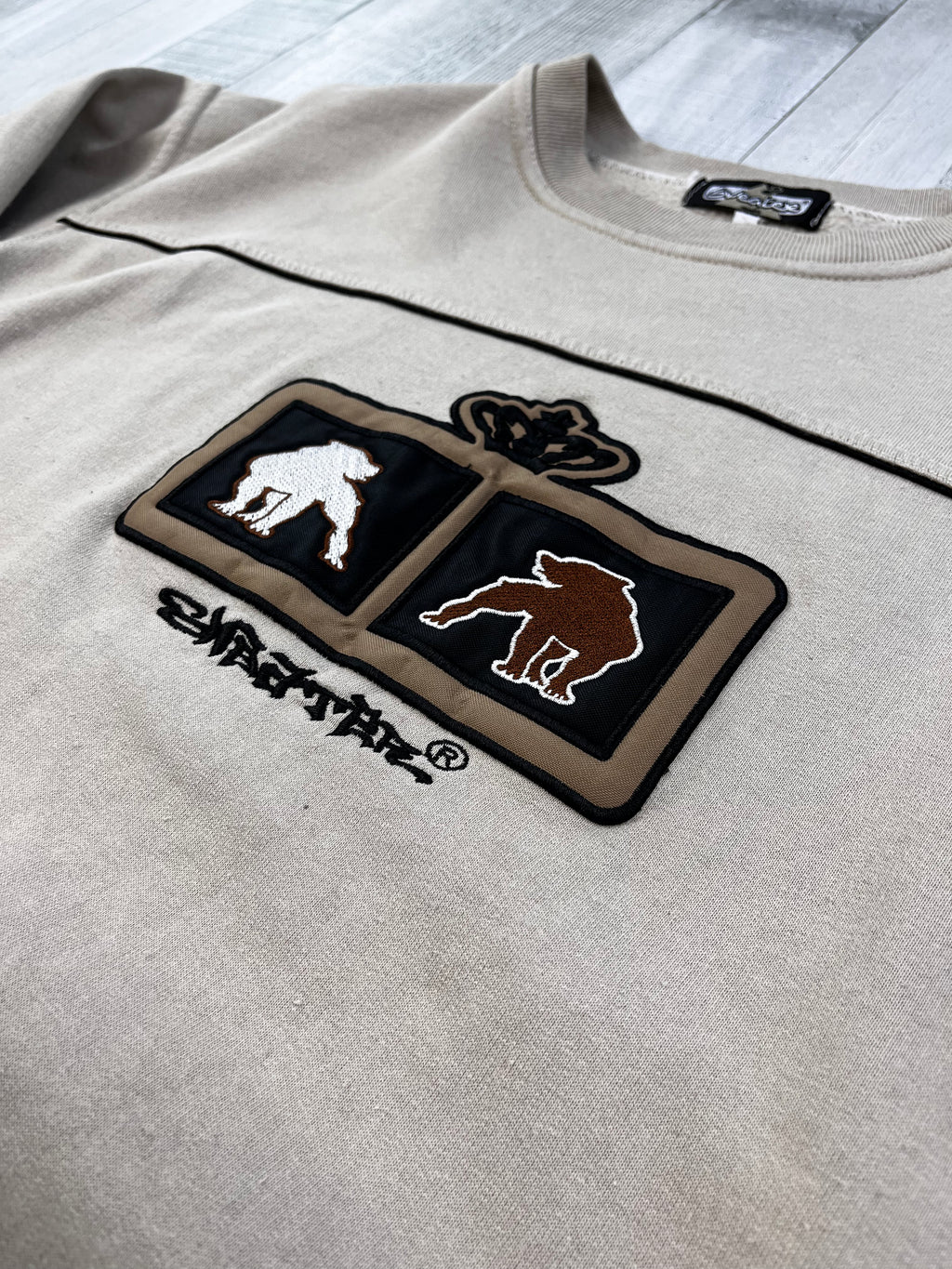 Vintage Sweater Bulldog Bestickt 90s Beige M