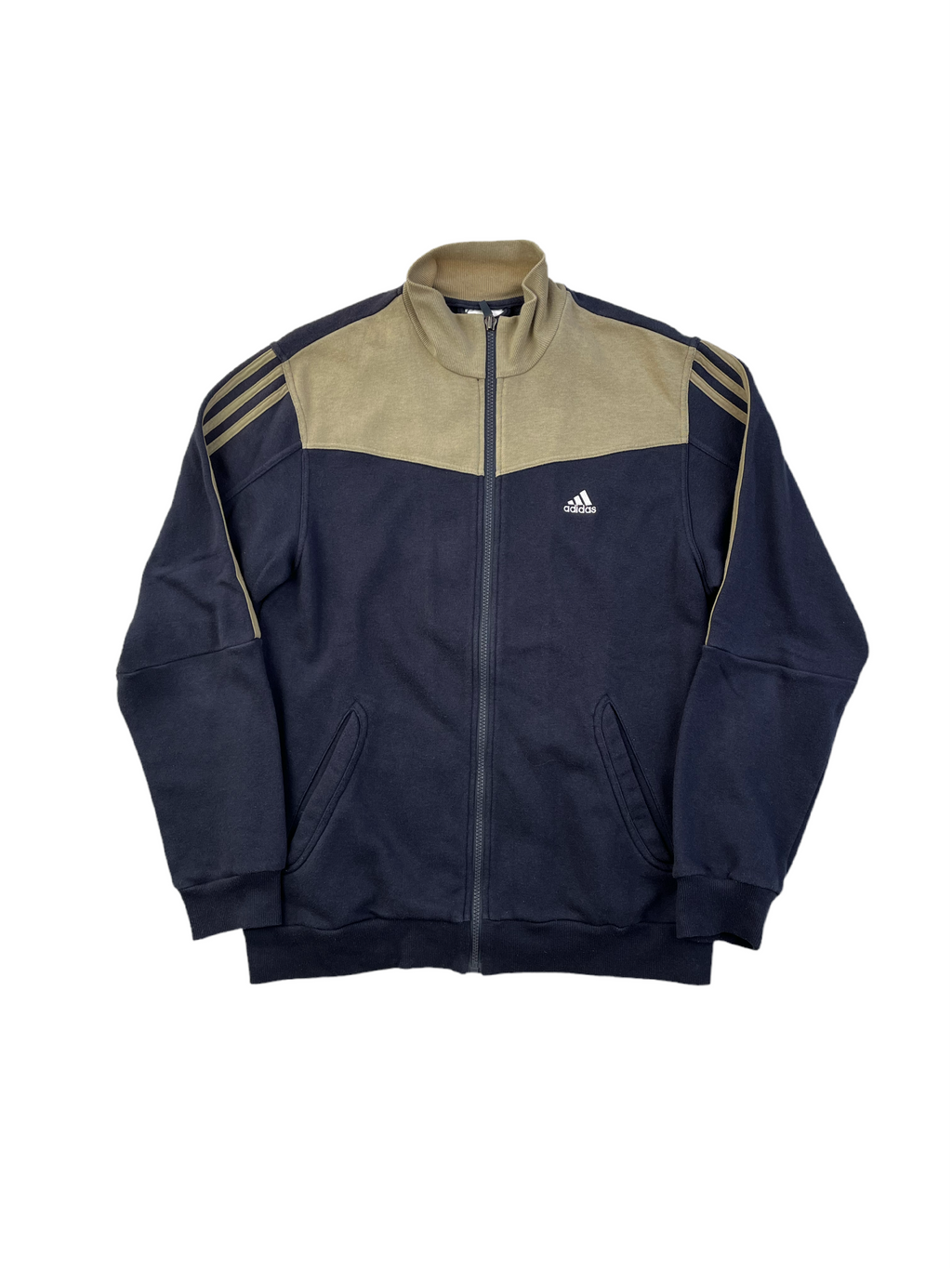 Adidas Vintage Pullover Zipper Y2K 2000s Beige Dunkelblau S