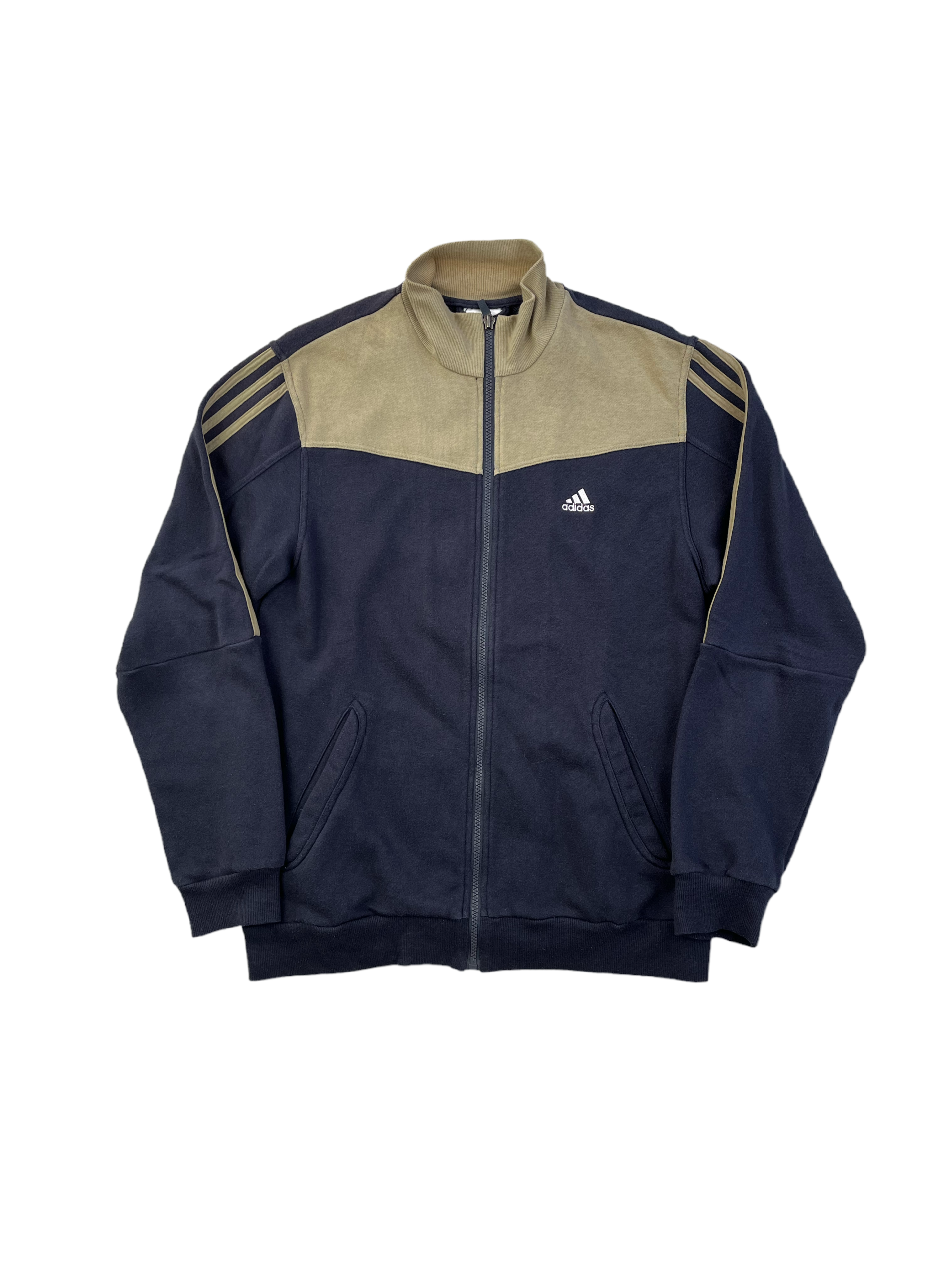 Adidas Vintage Pullover Zipper Y2K 2000s Beige Dunkelblau S