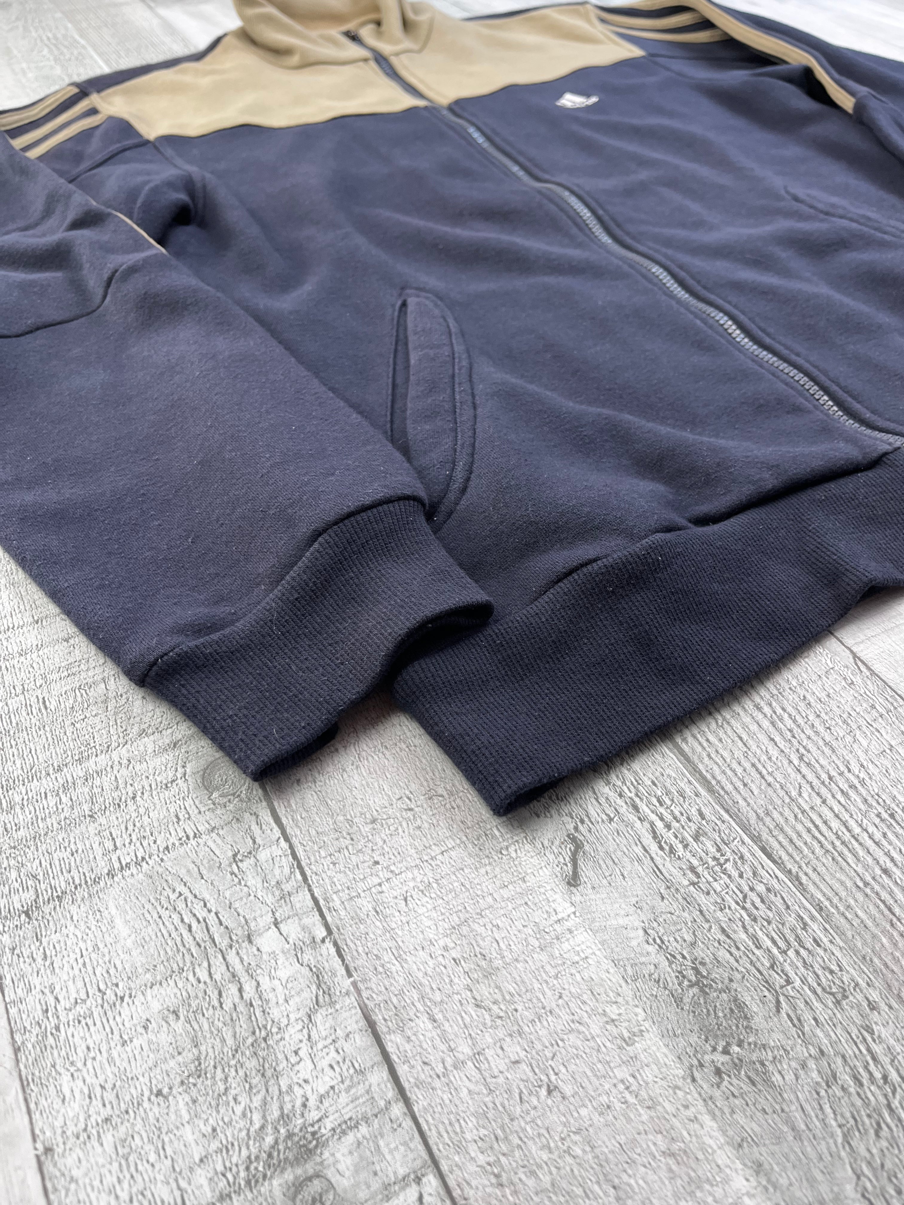 Adidas Vintage Pullover Zipper Y2K 2000s Beige Dunkelblau S