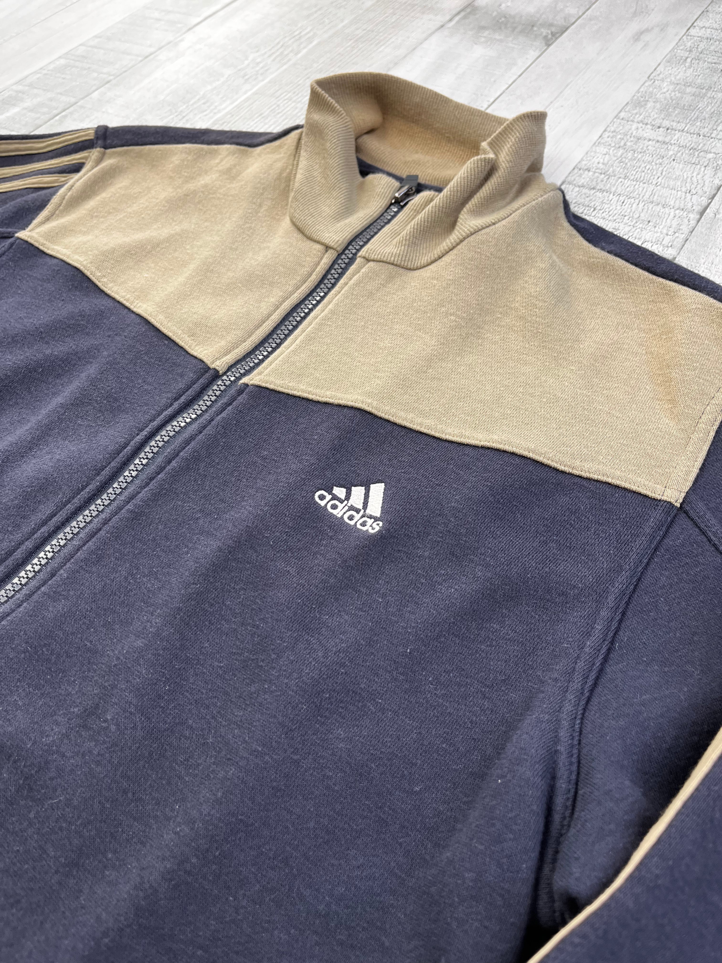 Adidas Vintage Pullover Zipper Y2K 2000s Beige Dunkelblau S