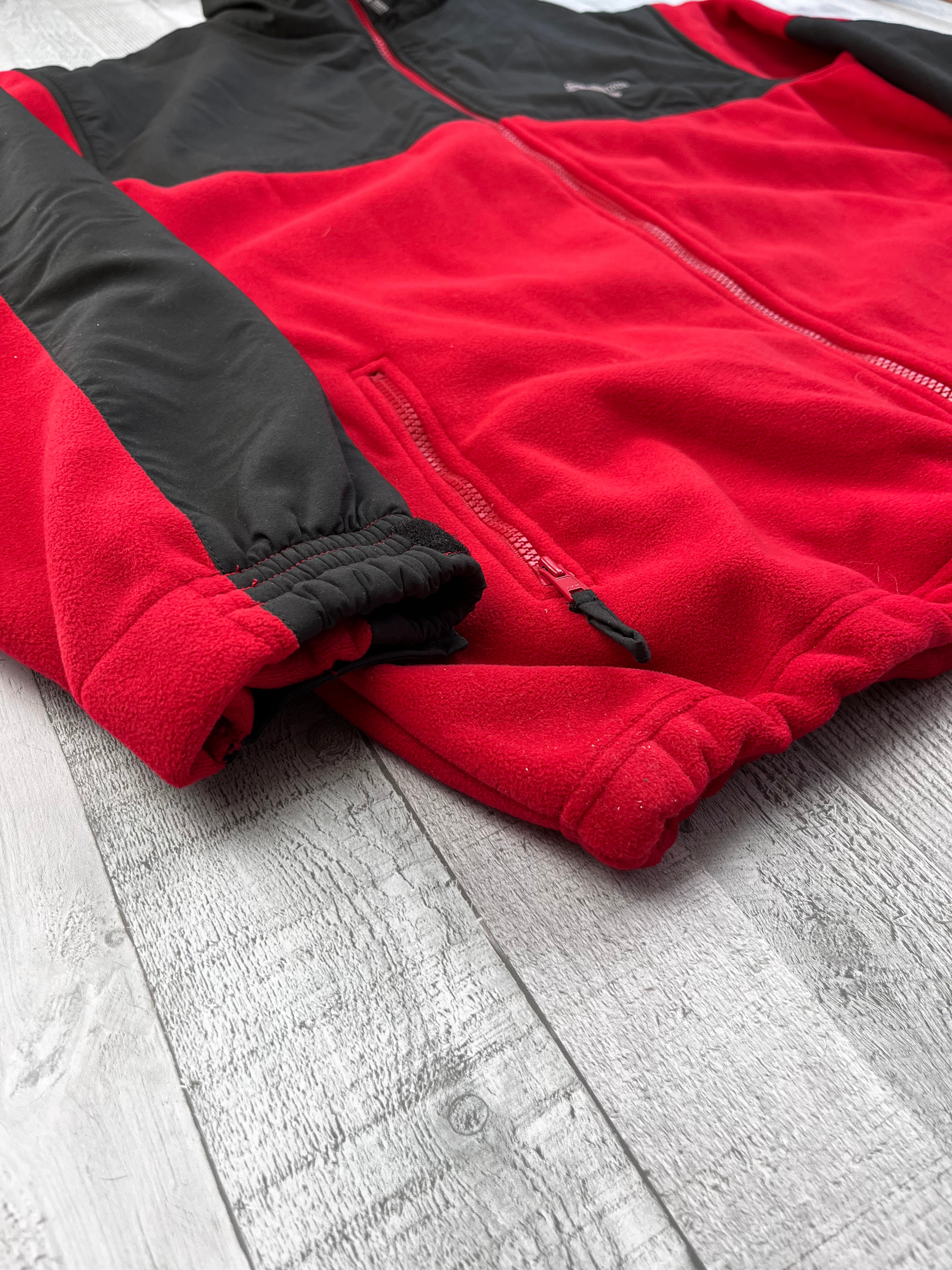 Mountain Guide Vintage Fleece Jacke Gummizug Rot Y2K Schwarz M