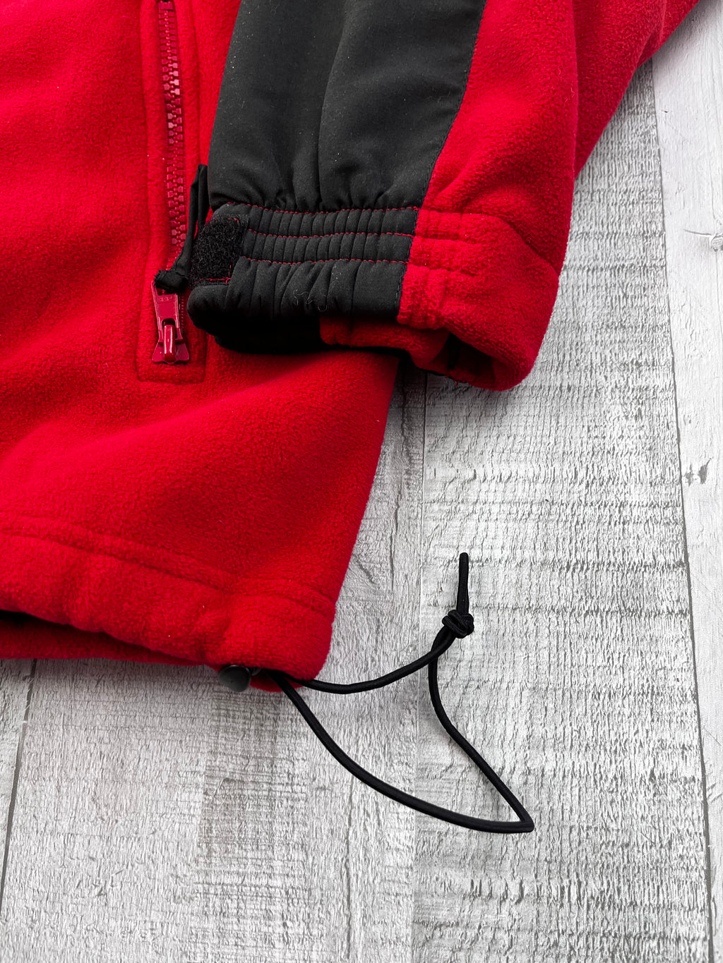 Mountain Guide Vintage Fleece Jacke Gummizug Rot Y2K Schwarz M