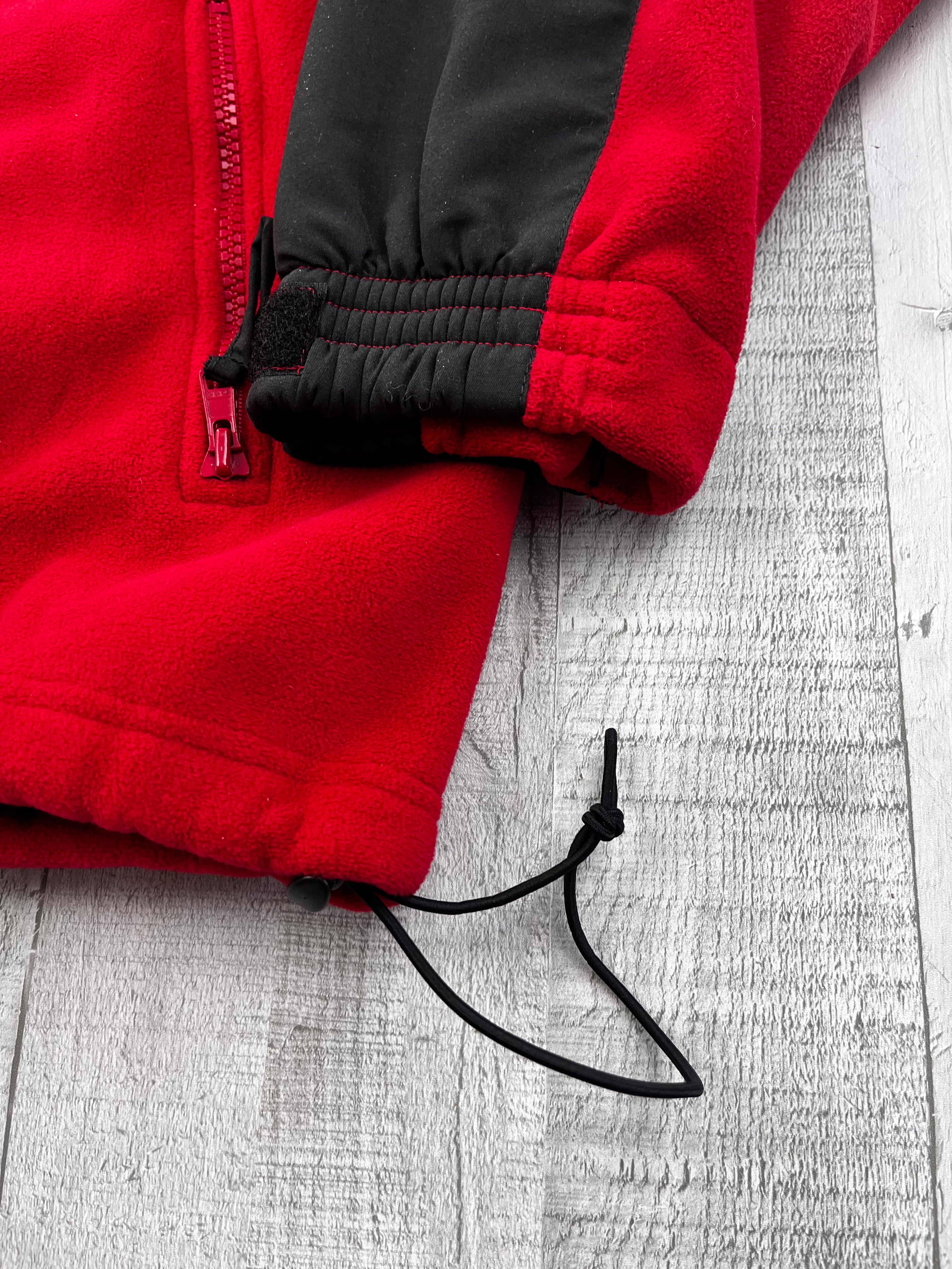 Mountain Guide Vintage Fleece Jacke Gummizug Rot Y2K Schwarz M