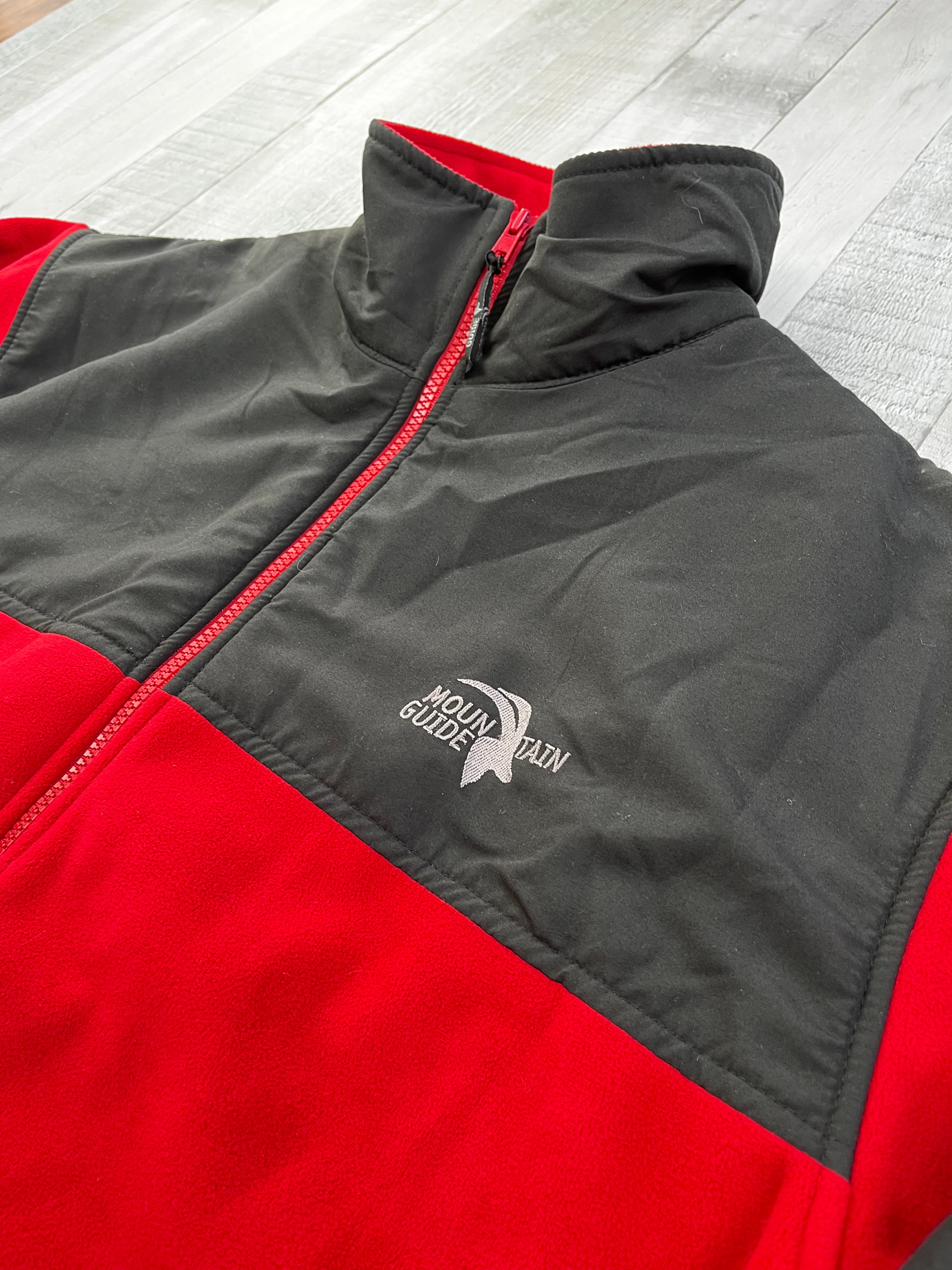Mountain Guide Vintage Fleece Jacke Gummizug Rot Y2K Schwarz M