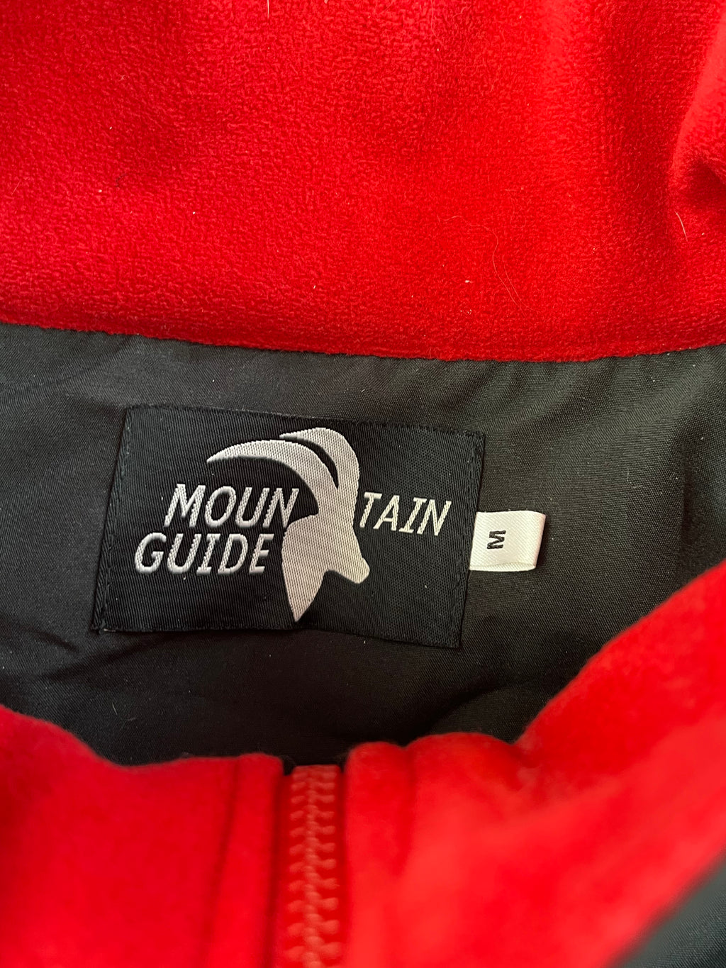 Mountain Guide Vintage Fleece Jacke Gummizug Rot Y2K Schwarz M