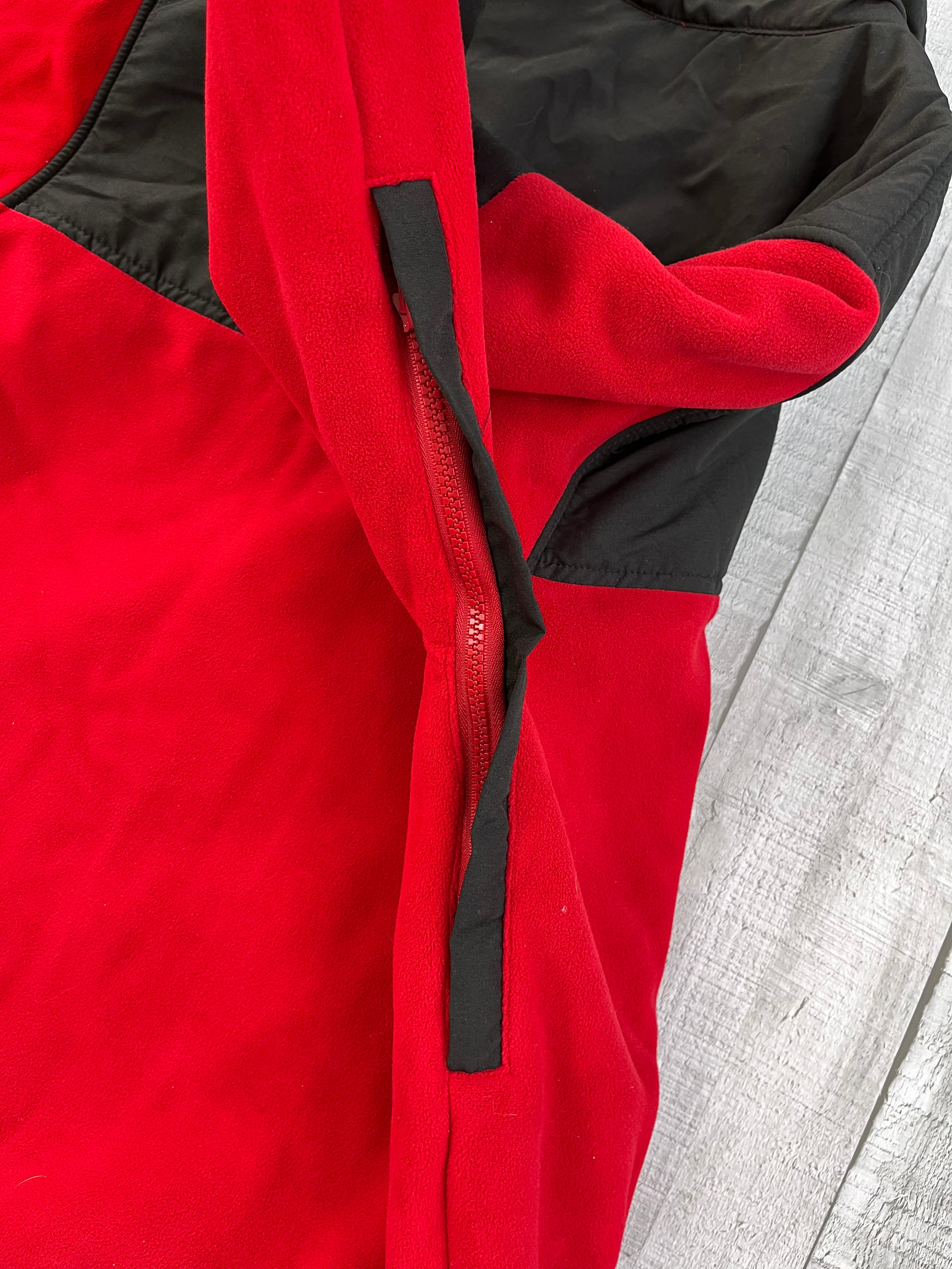 Mountain Guide Vintage Fleece Jacke Gummizug Rot Y2K Schwarz M